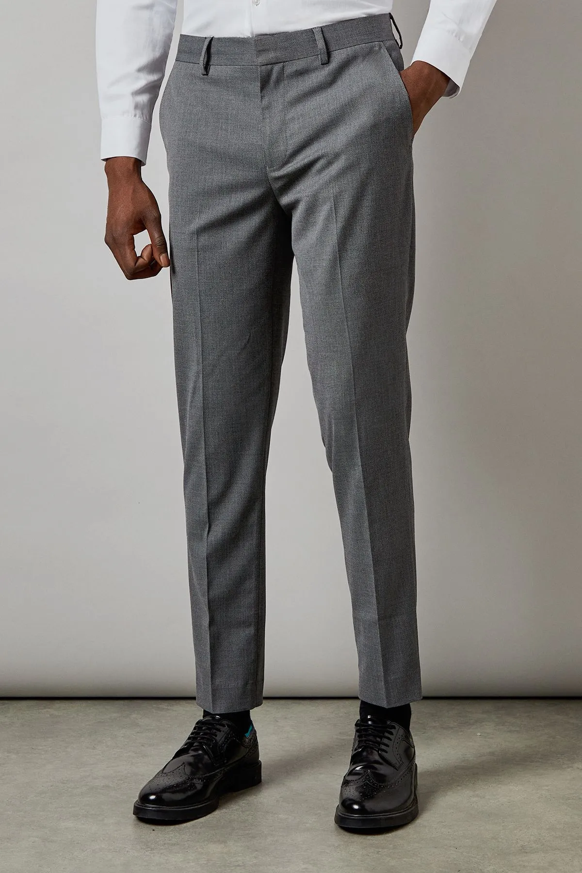 Mid Grey Twill Slim Fit Suit Trousers