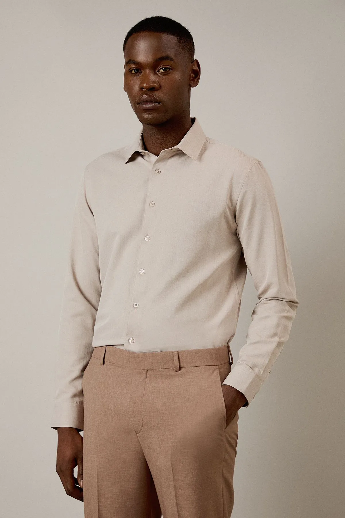 Natural Herringbone Slim Fit Shirt