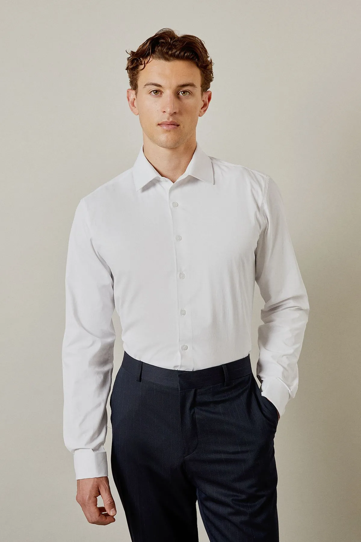 White Easy Iron Double Cuff Slim Fit Shirt