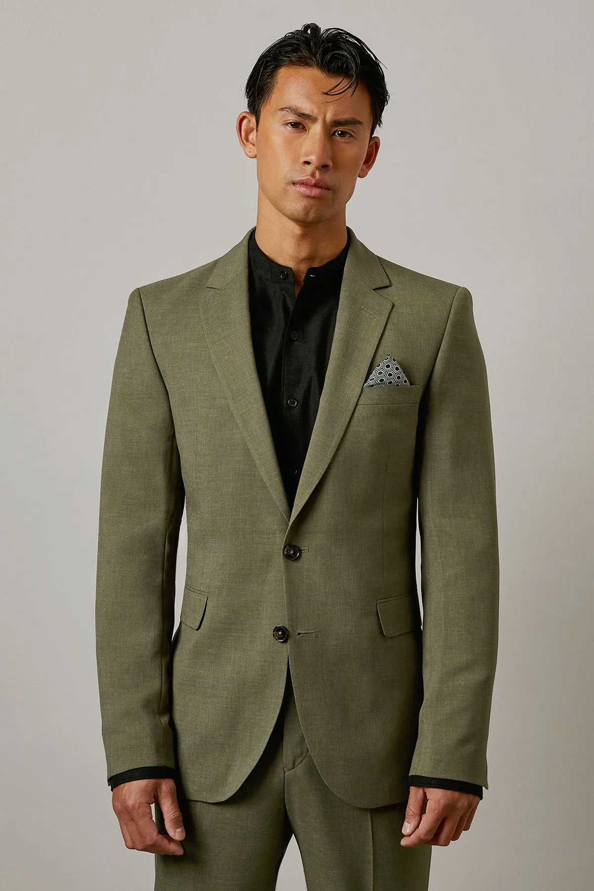 Khaki Textured Slim Fit Suit Jacket