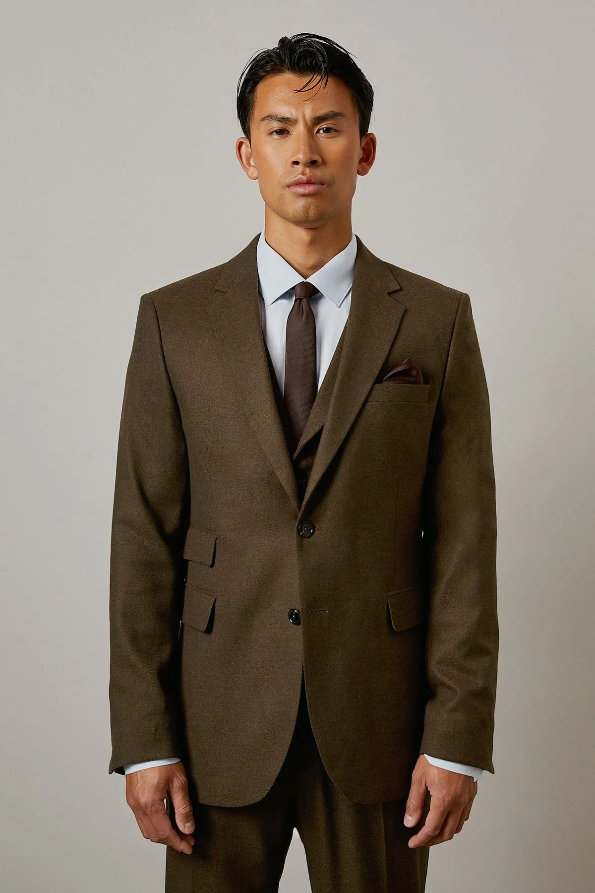 Khaki Tweed Look Tailored Fit Suit Jacket
