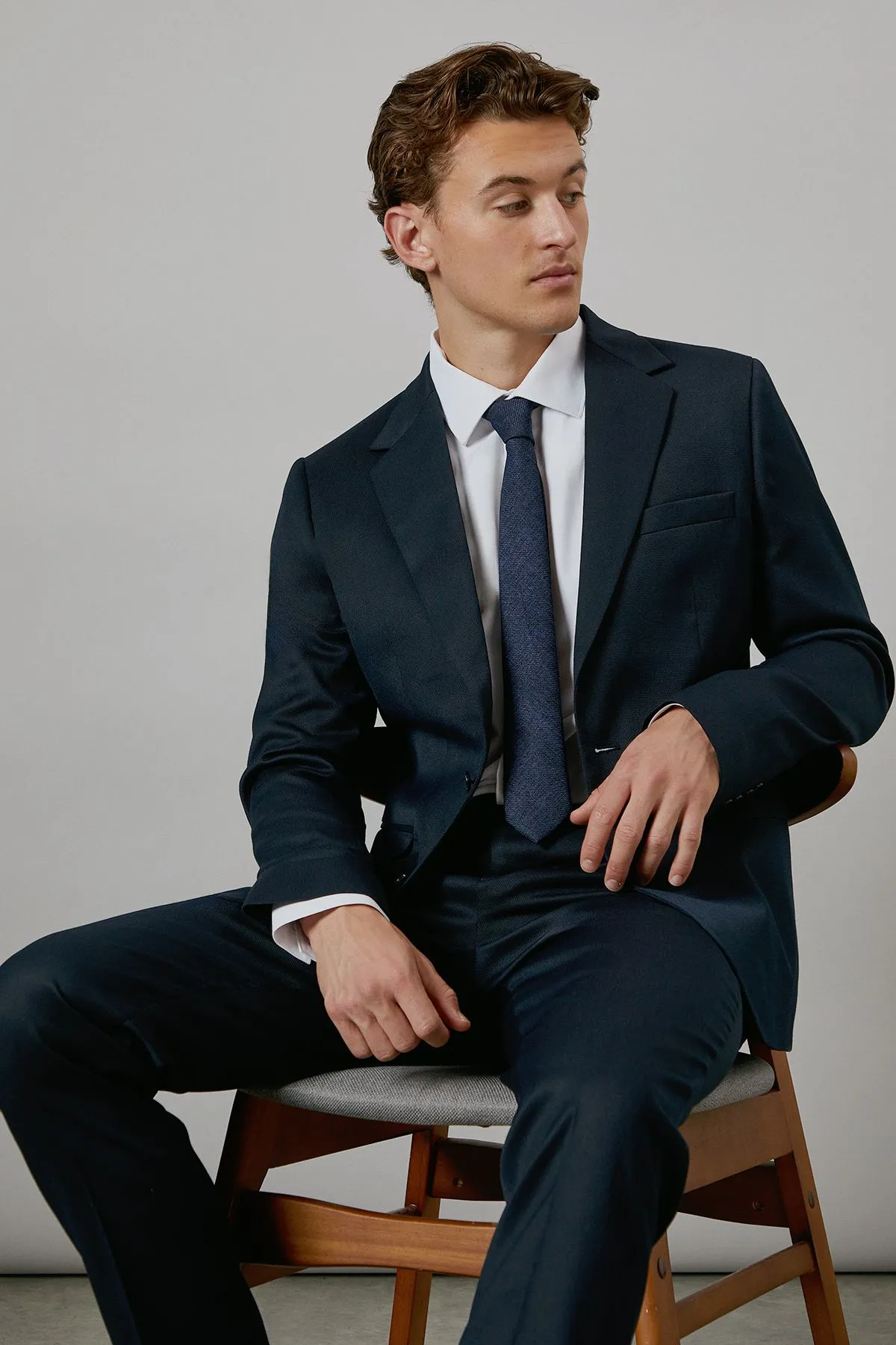 Dark Navy Textured Stretch Slim Fit Suit Jacket