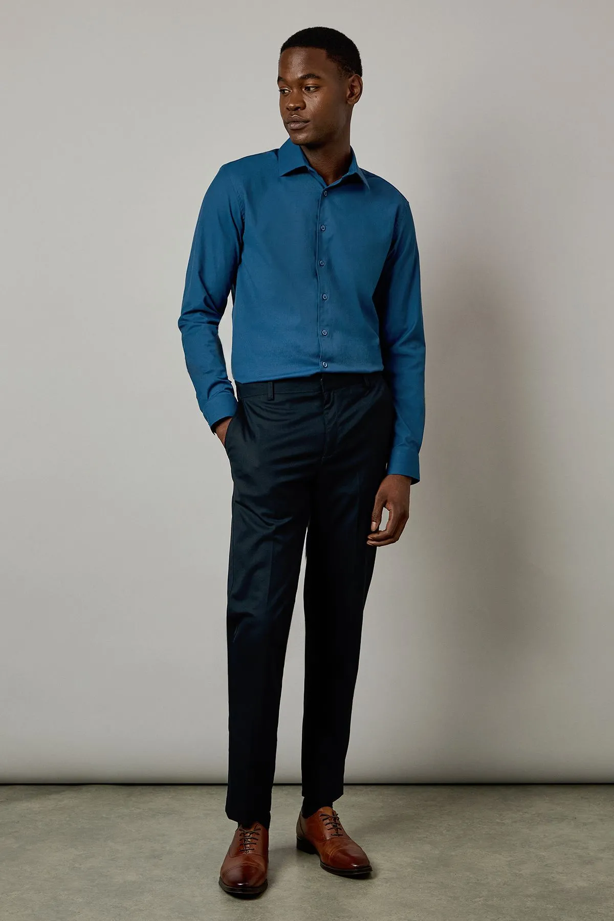 Airforce Blue Easy Iron Slim Fit Long Sleeve Shirt