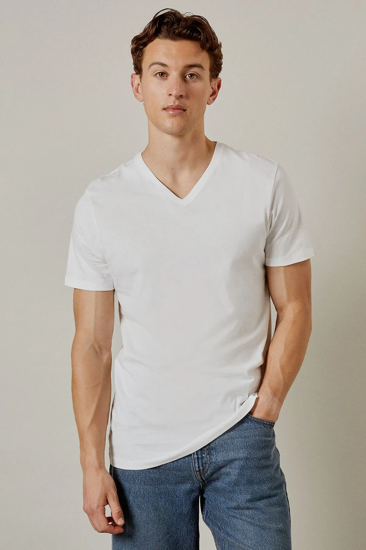 White Plain V Neck T-Shirt