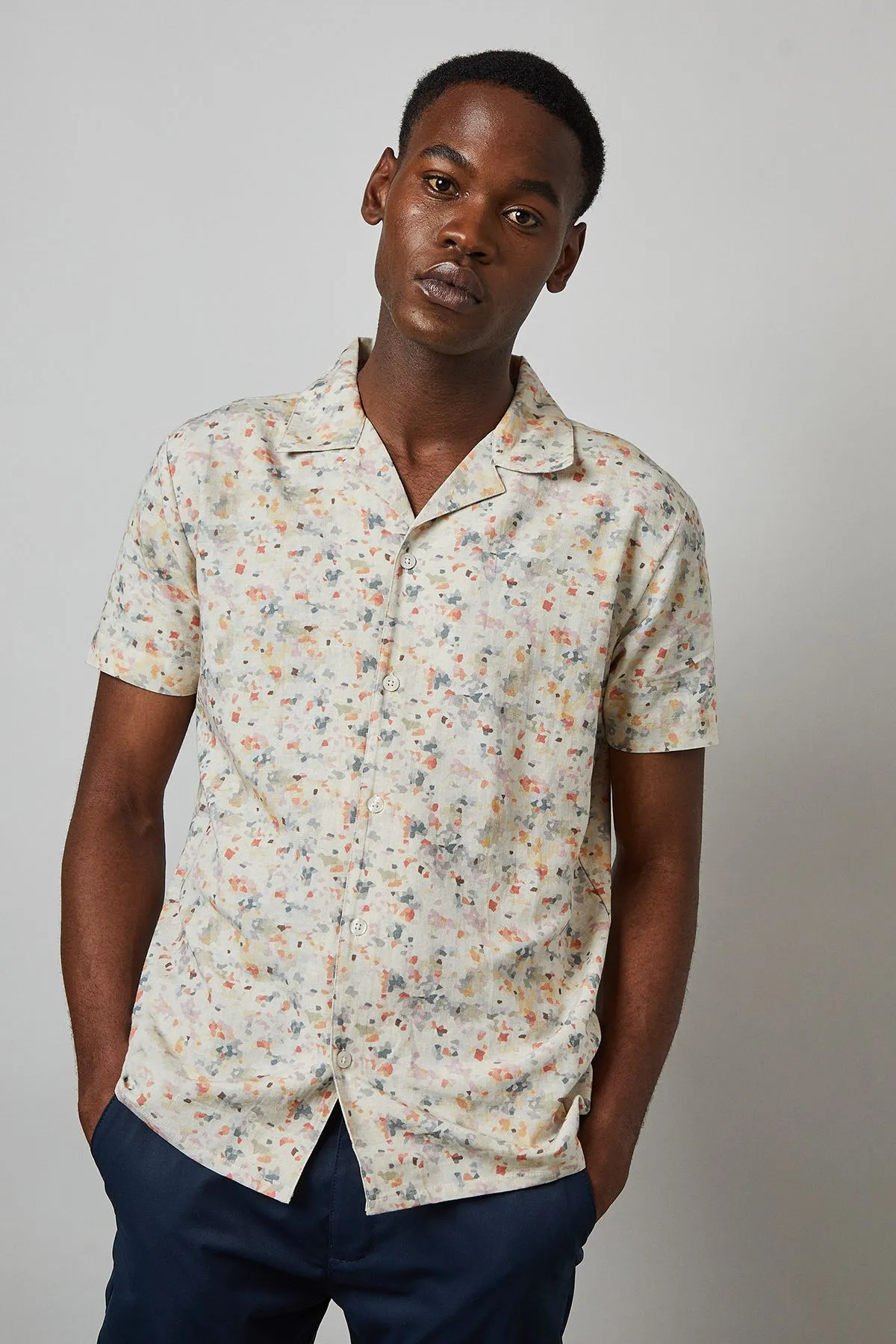 Cream Sunrise Camo Print Short Sleeve Shirt