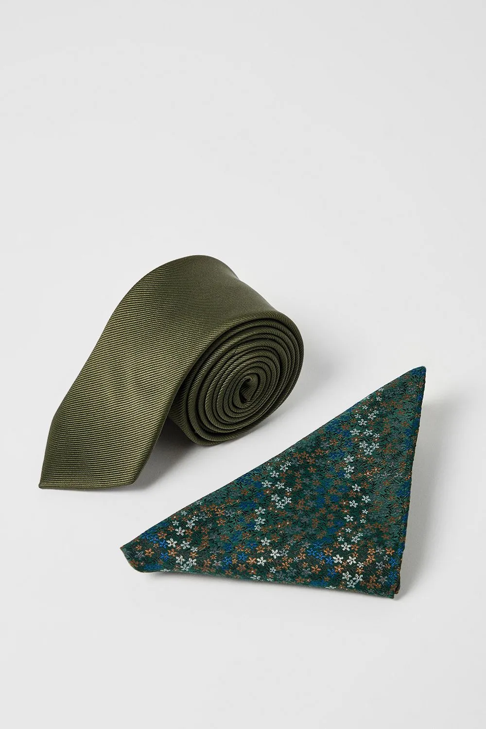 Khaki Tie and Ditsy Pocket Square