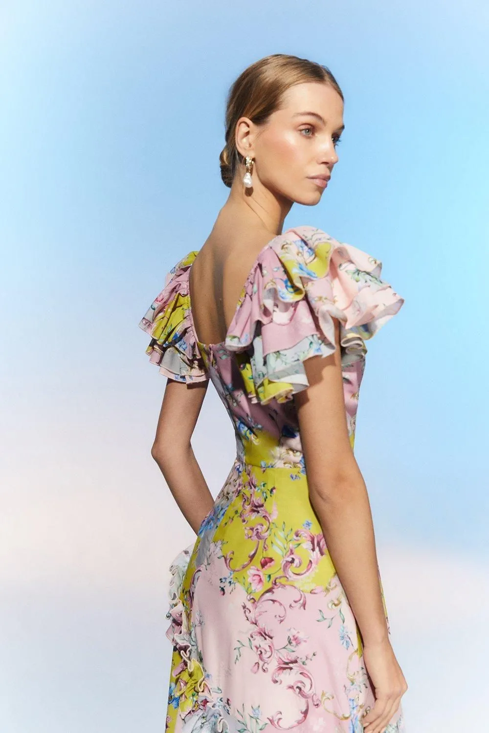 The Collector Frill Sleeve Ruffle Skirt Cotton Midi Dress