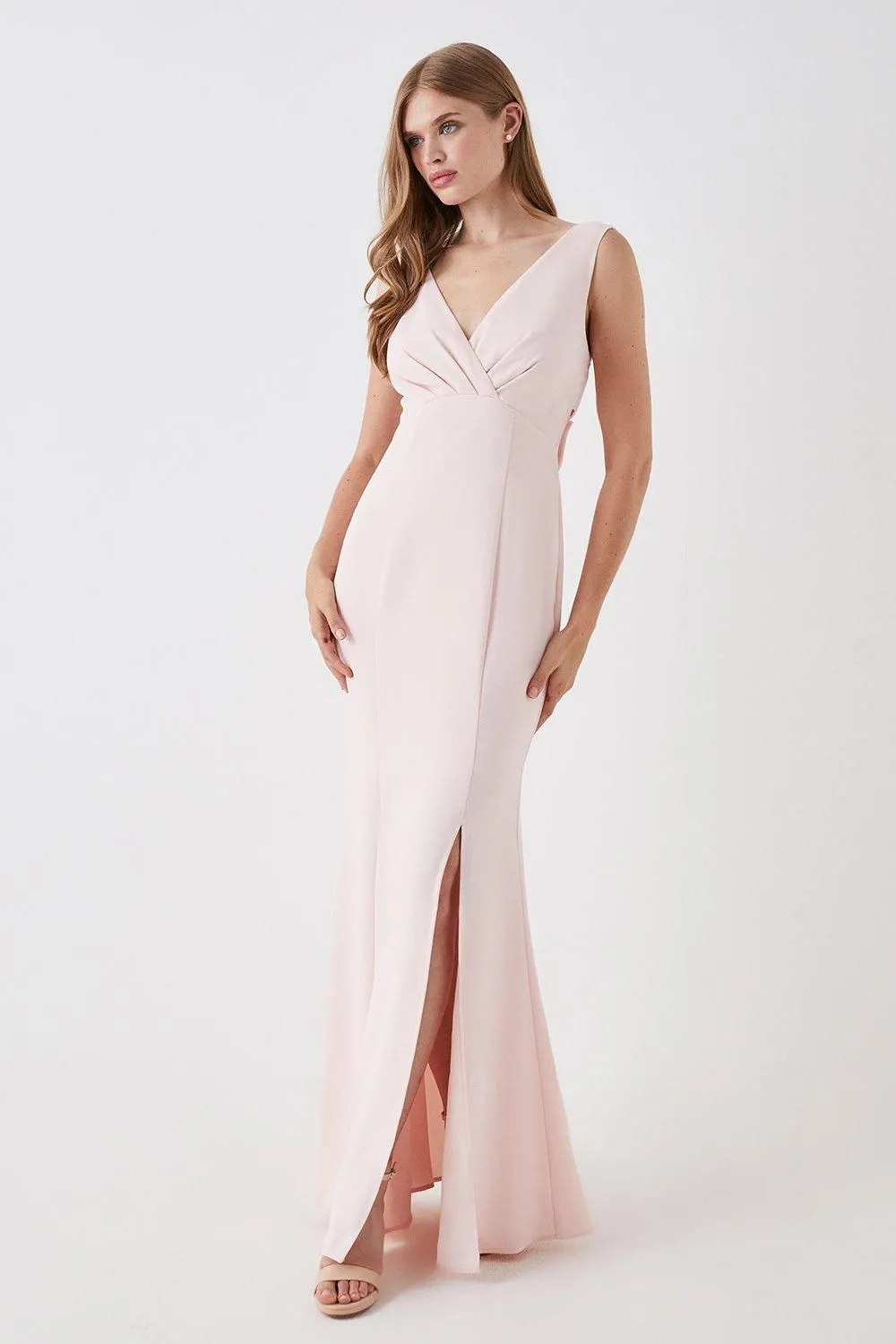 Tie Back V Neck Bridesmaid Maxi Dress