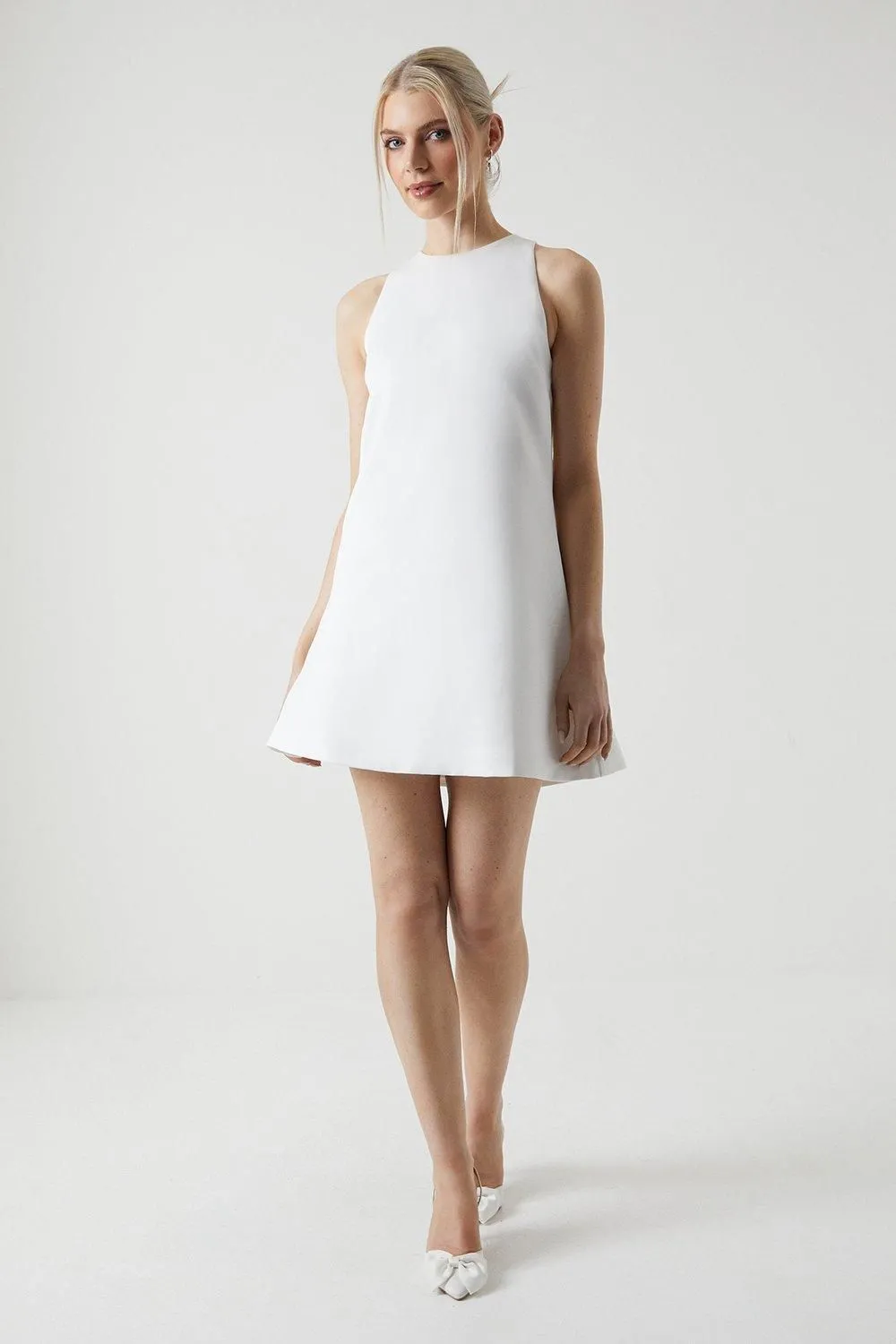 Bow Structured Satin Bridal Mini Dress