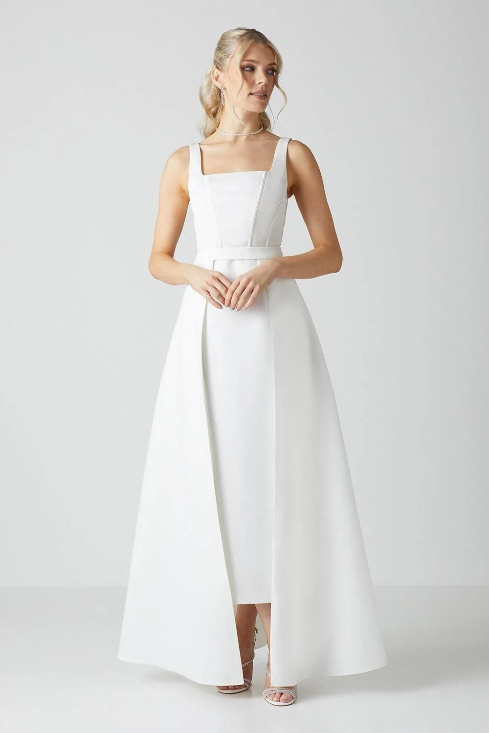 Column Satin Bridal Dress With Removable Belt Train