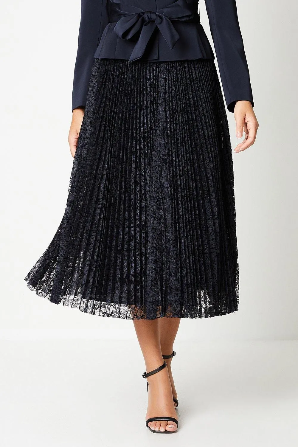 Pleated Lace Full Midi Skirt