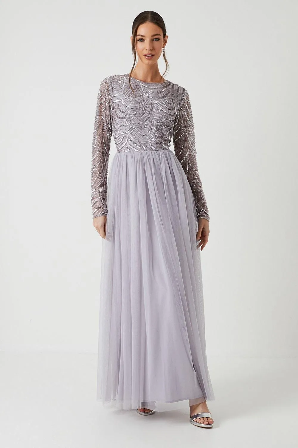 Art Deco Beaded Mesh Bridesmaid Dress