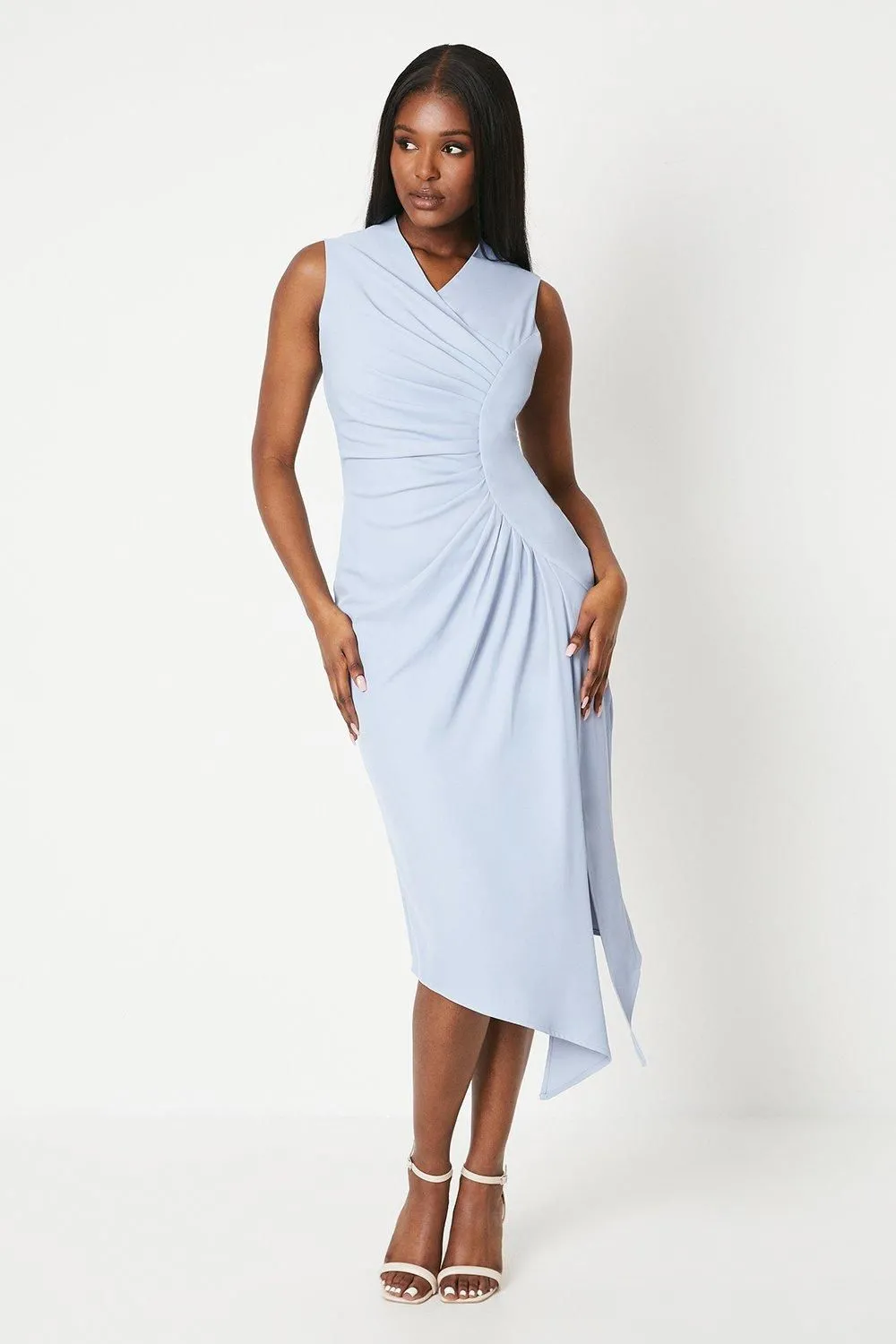 Ruched Crepe Midi Dress