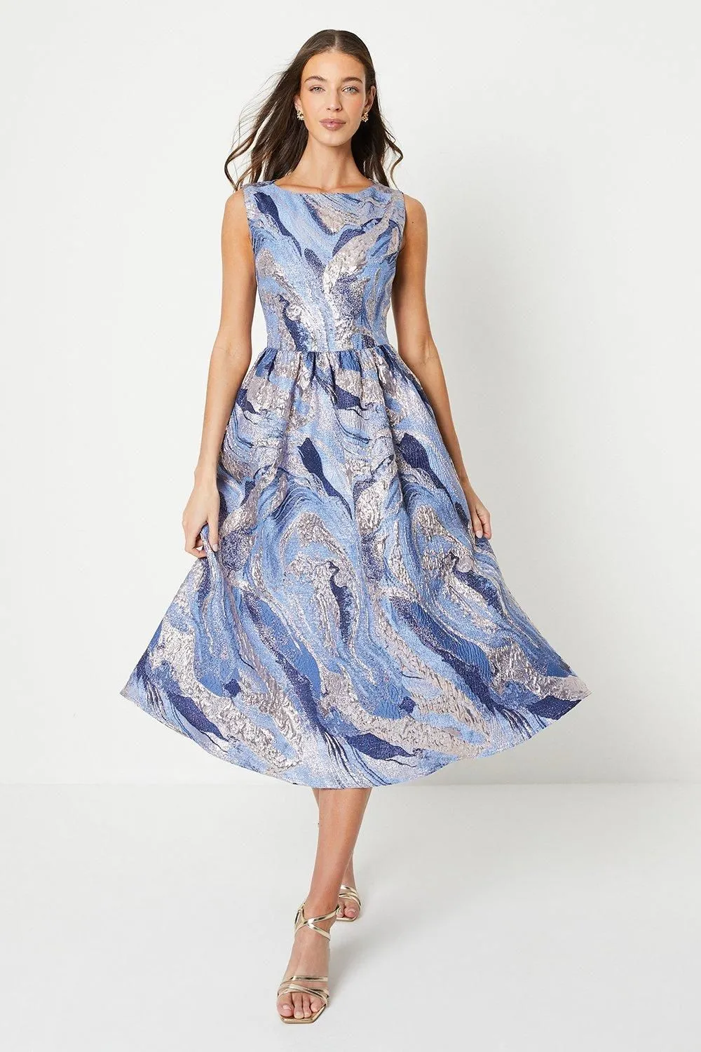 Slash Neck Jacquard Midi Dress