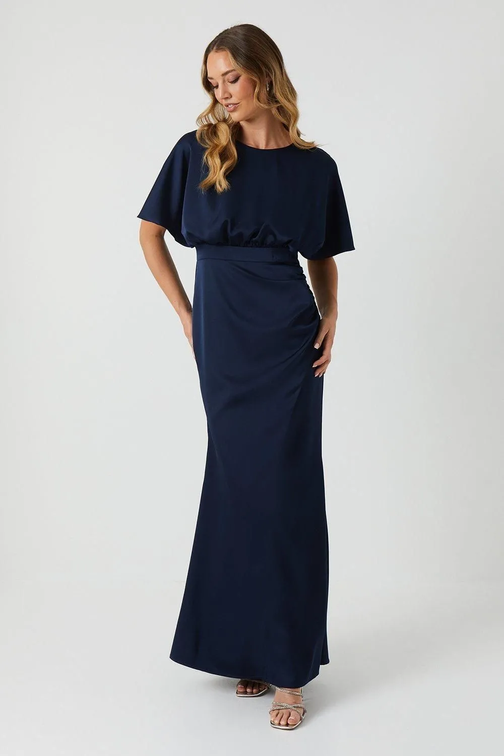 Boat Neck Angel Wrap Bridesmaid Dress