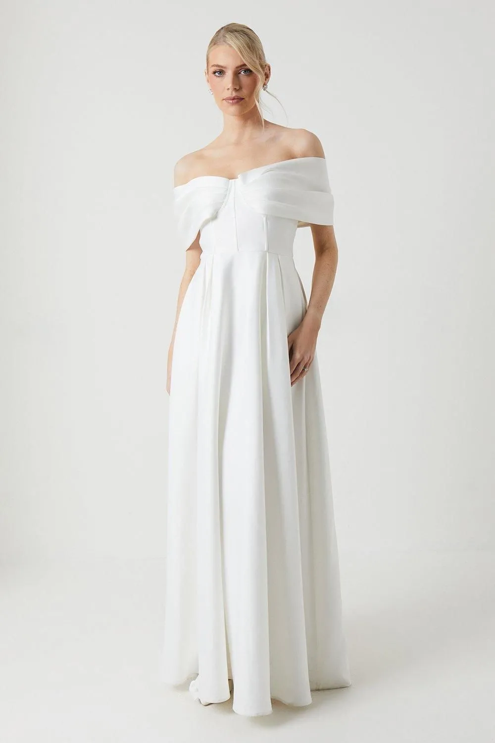 Bardot Structured Satin Full Skirted Wedding Dress