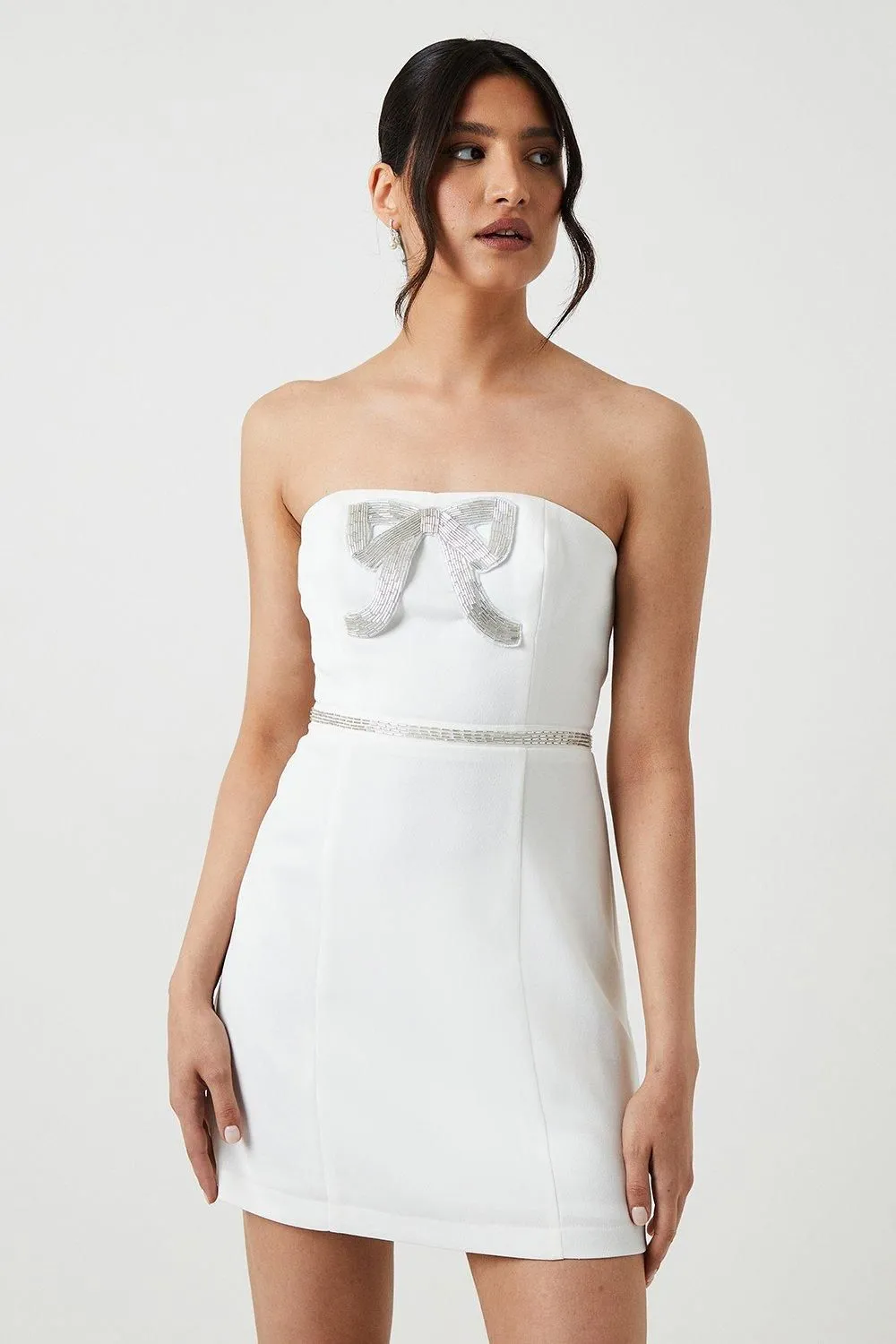 Embellished Statement Bow Crepe Mini Dress