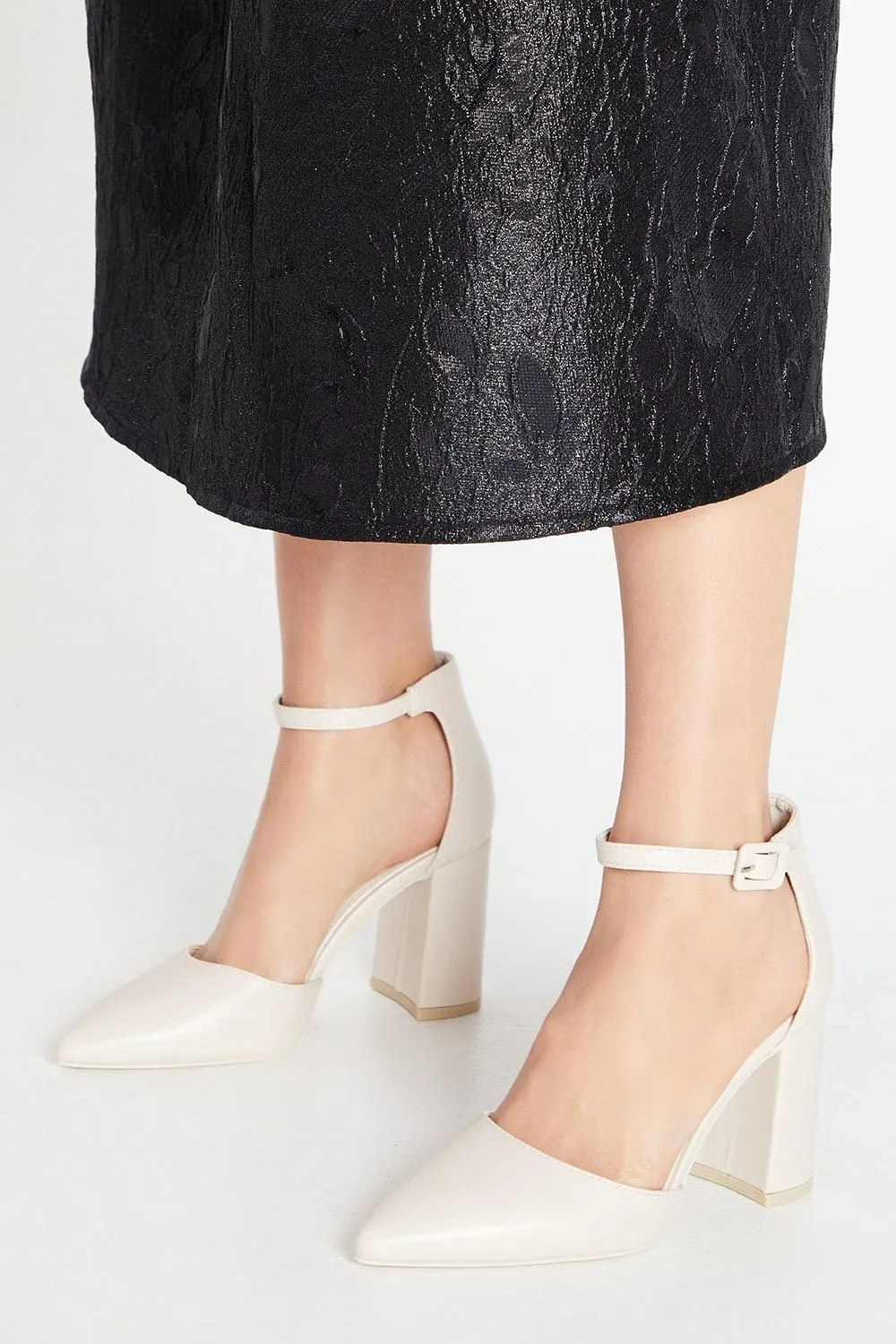 Saoirse Covered Buckle Open High Block Heel Court Shoes