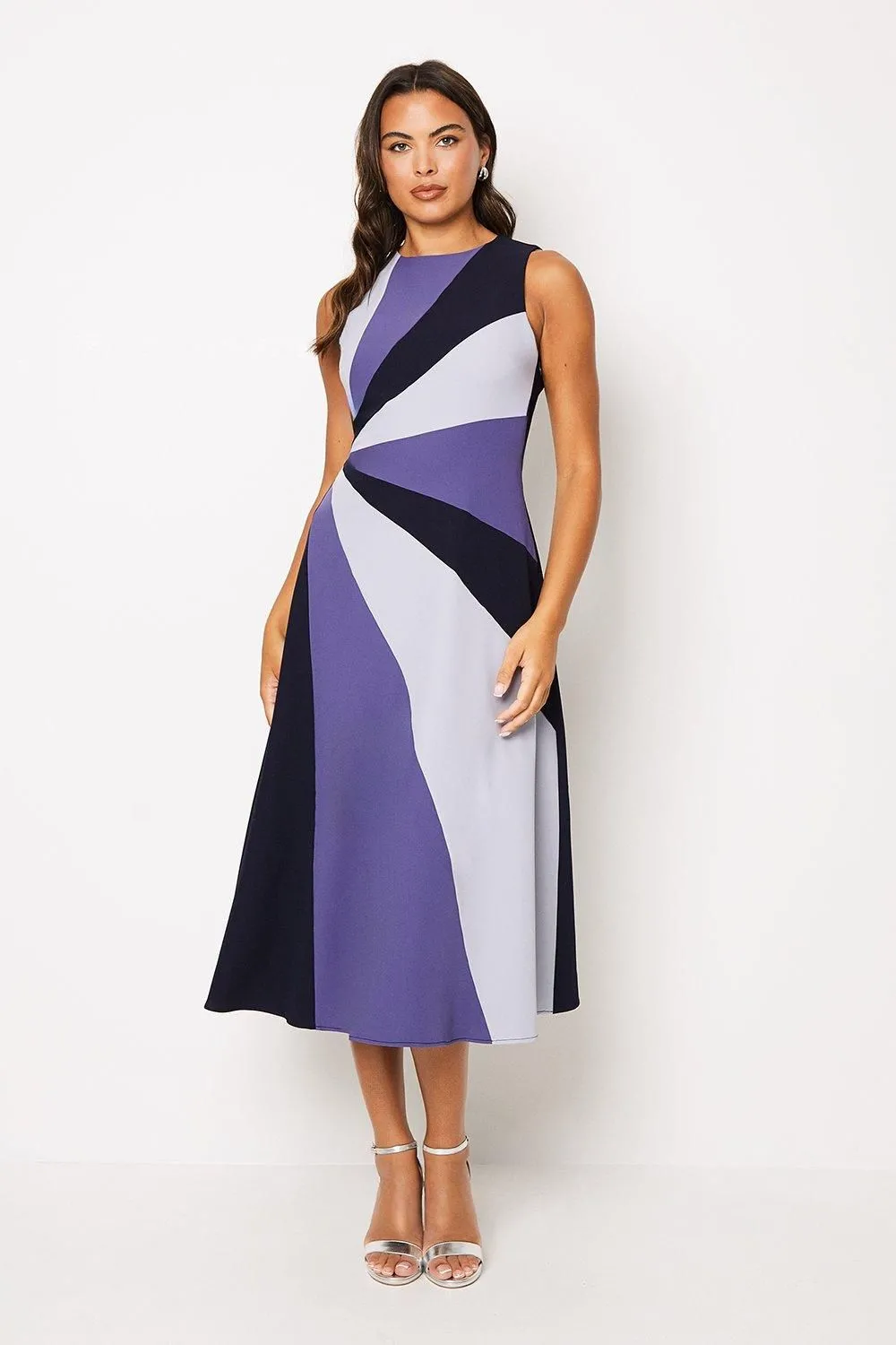 Crepe Colour Block Midi Wedding Guest Dress