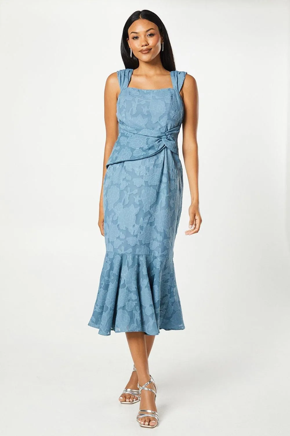 Twist Detail Georgette Jacquard Midi Dress