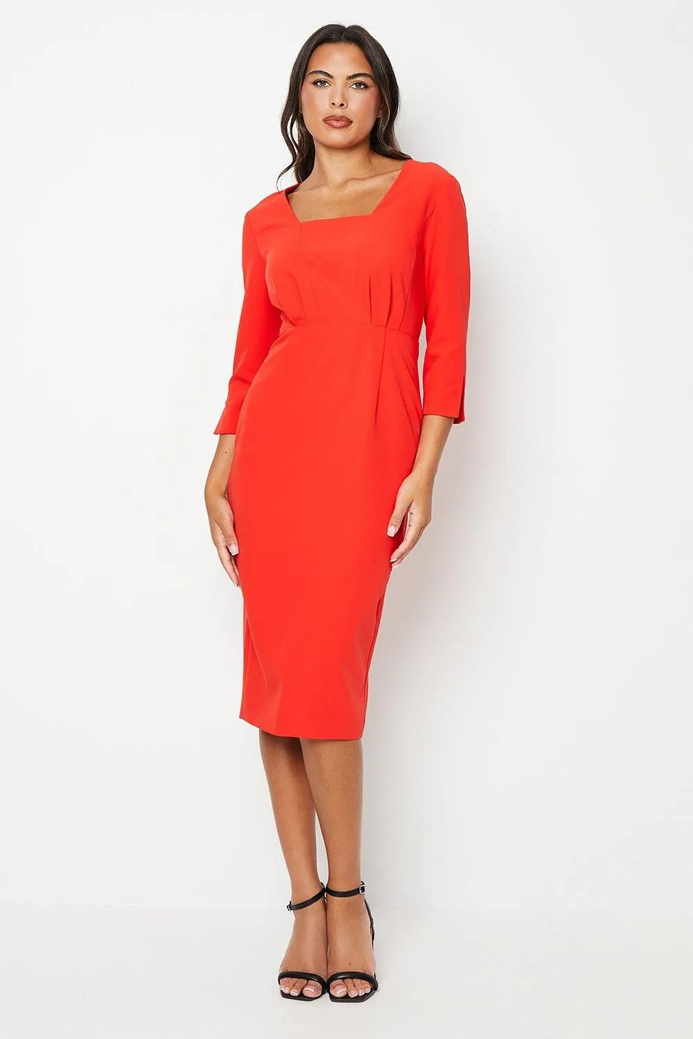Drape Detail Square Neck Column Dress