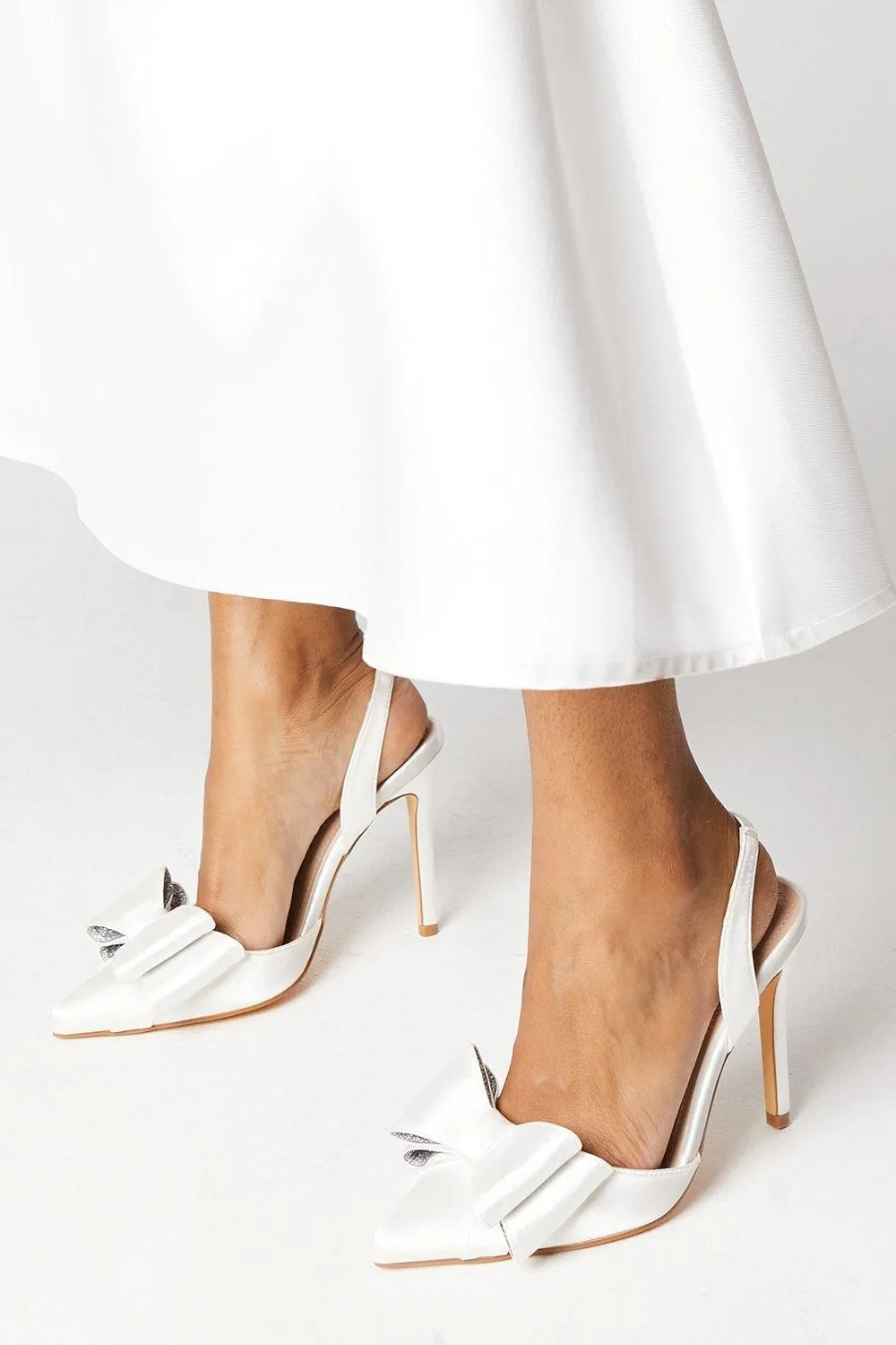 Bridal Tamara Satin Bow Sling Back High Stiletto Heel Court Shoes