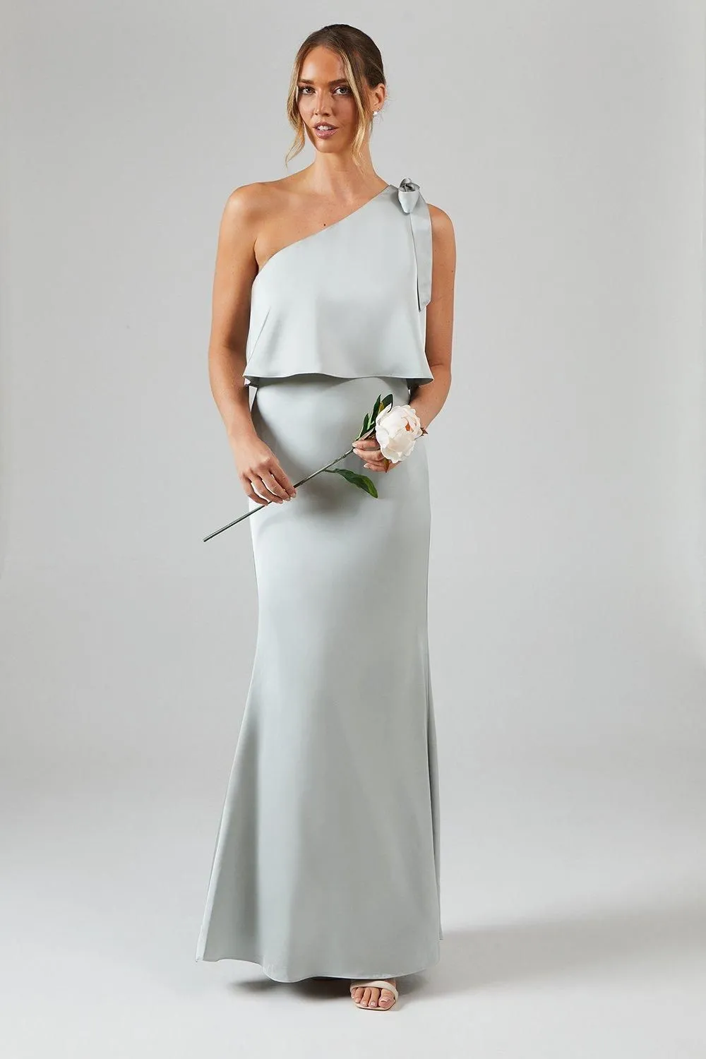 Tie One Shoulder Satin Bridesmaid Maxi Dress