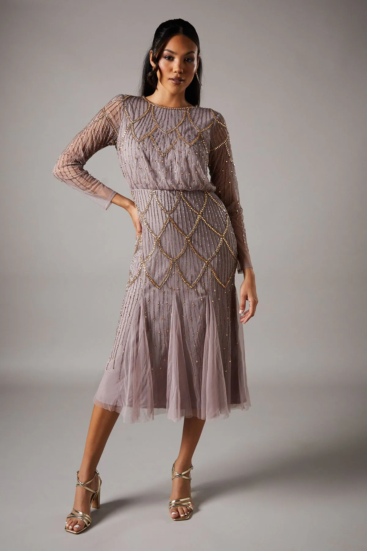 Party Sequin Long Sleeve Midi Dress