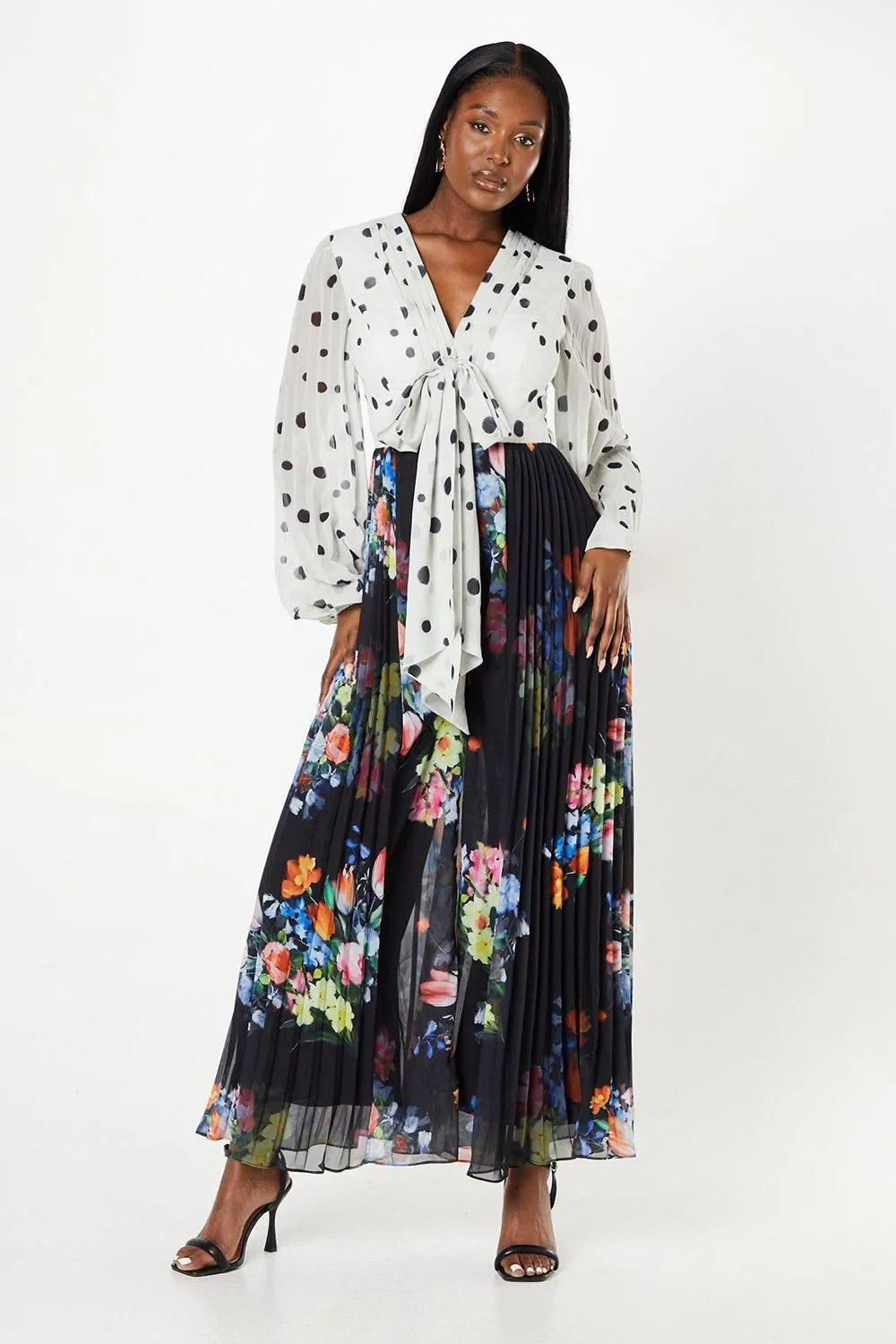 Twist Front Print Mix Chiffon Wedding Guest Jumpsuit