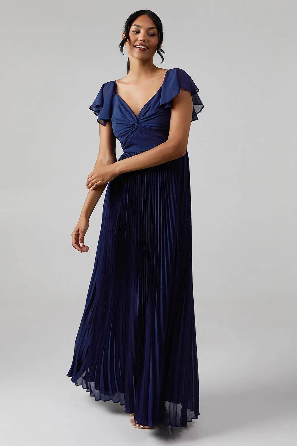 Crinkle Chiffon Angel Sleeve Bridesmaid Maxi Dress