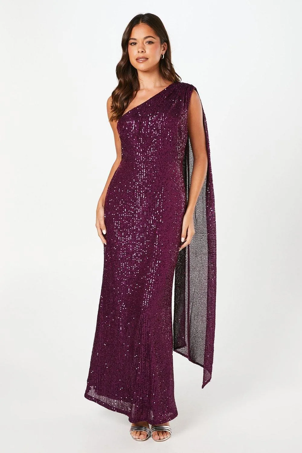 One Shoulder Sequin Maxi Dress