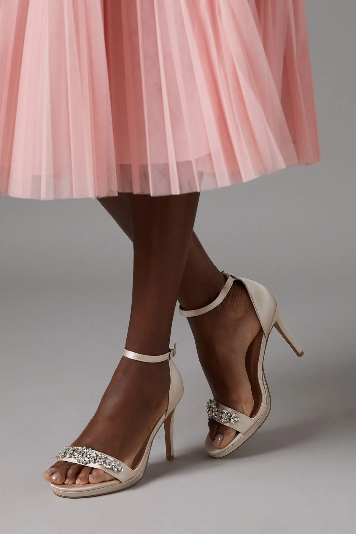 Tamia Jewelled Trim Satin Platform Heeled Sandals