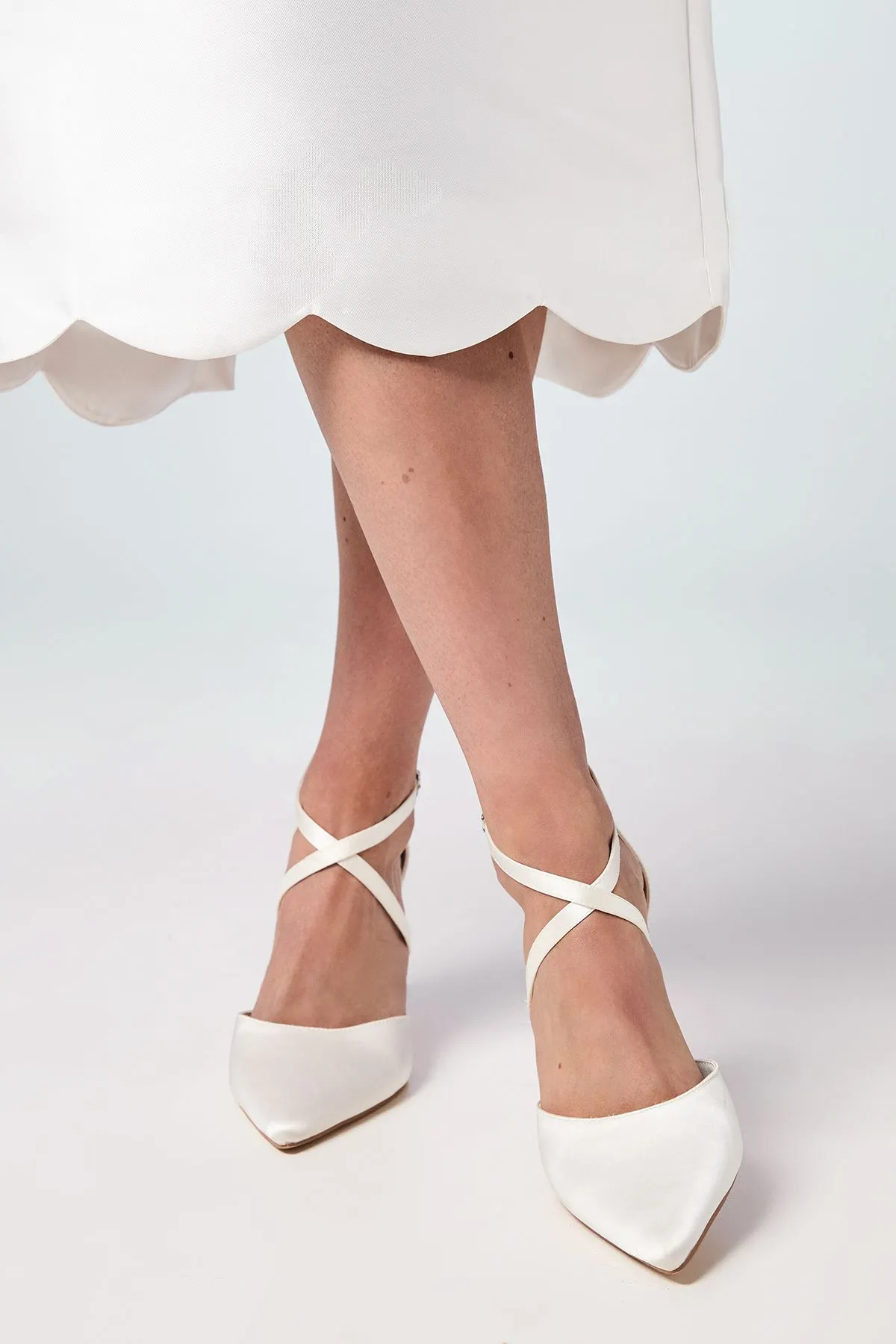 Bridal Wide Fit Treat Satin Cross Strap Pointed Block Heel Court Shoes