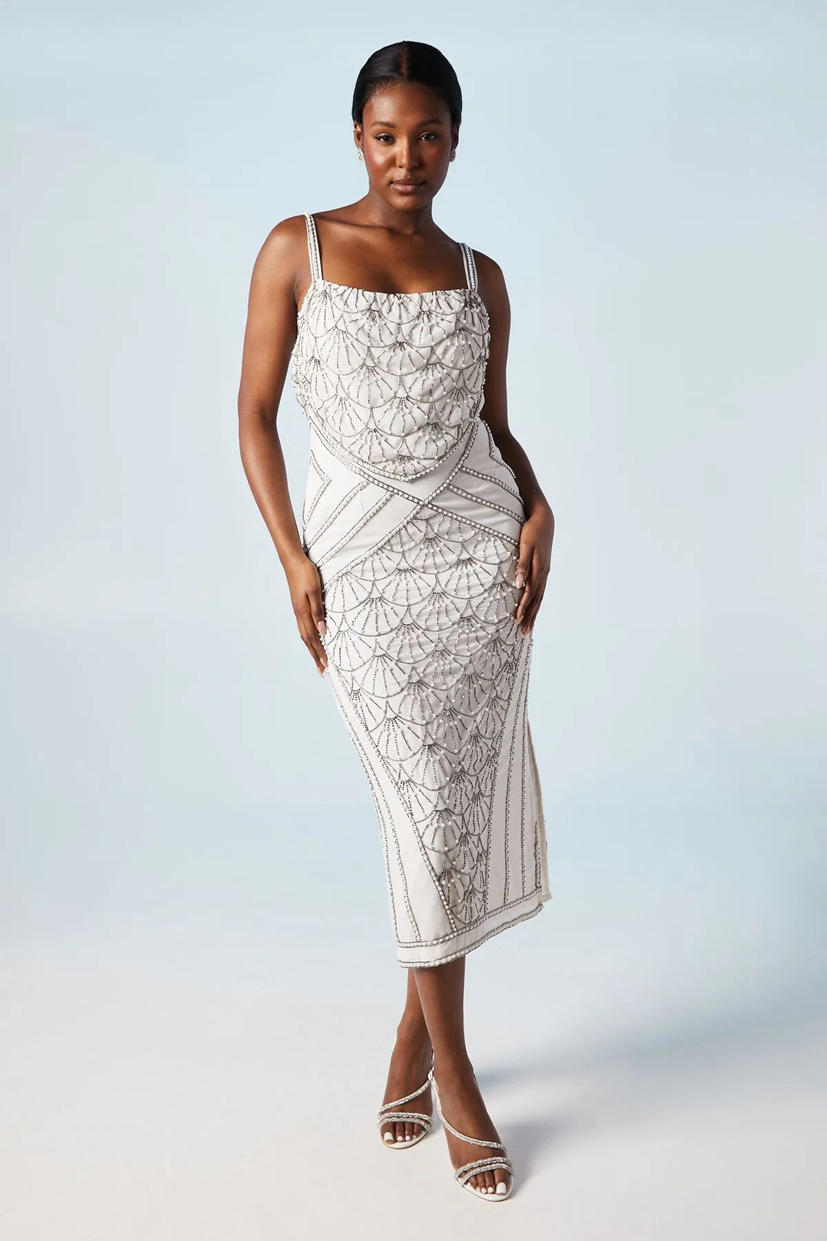 Embellished Scallop Cowl Back Wedding Dress