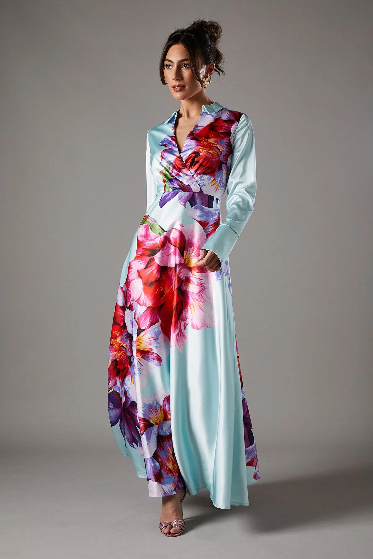 Placement Print Wrap Front Gown