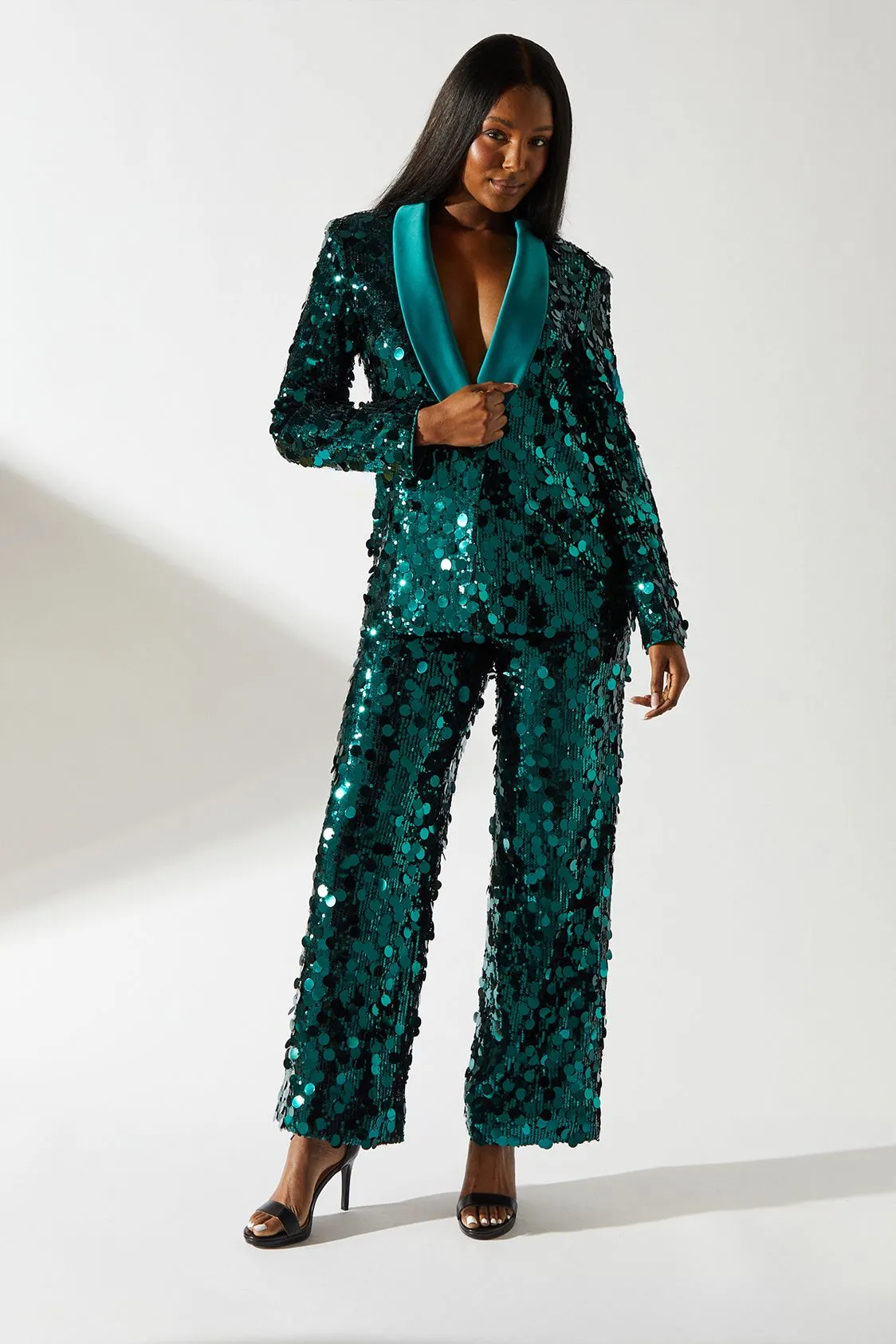 Party Disc Sequin Satin Trim Trouser