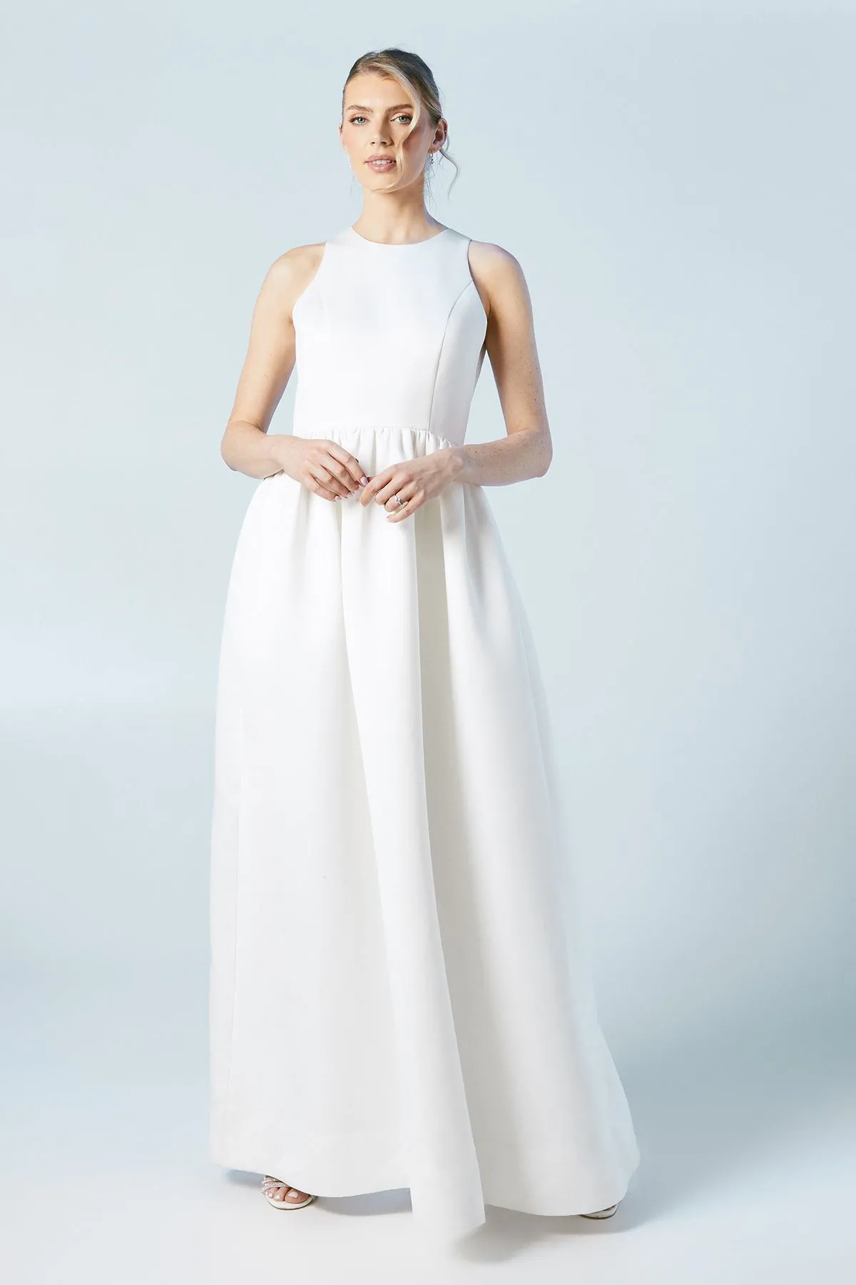 Structured Satin Halter Top Full Skirted Wedding Dress