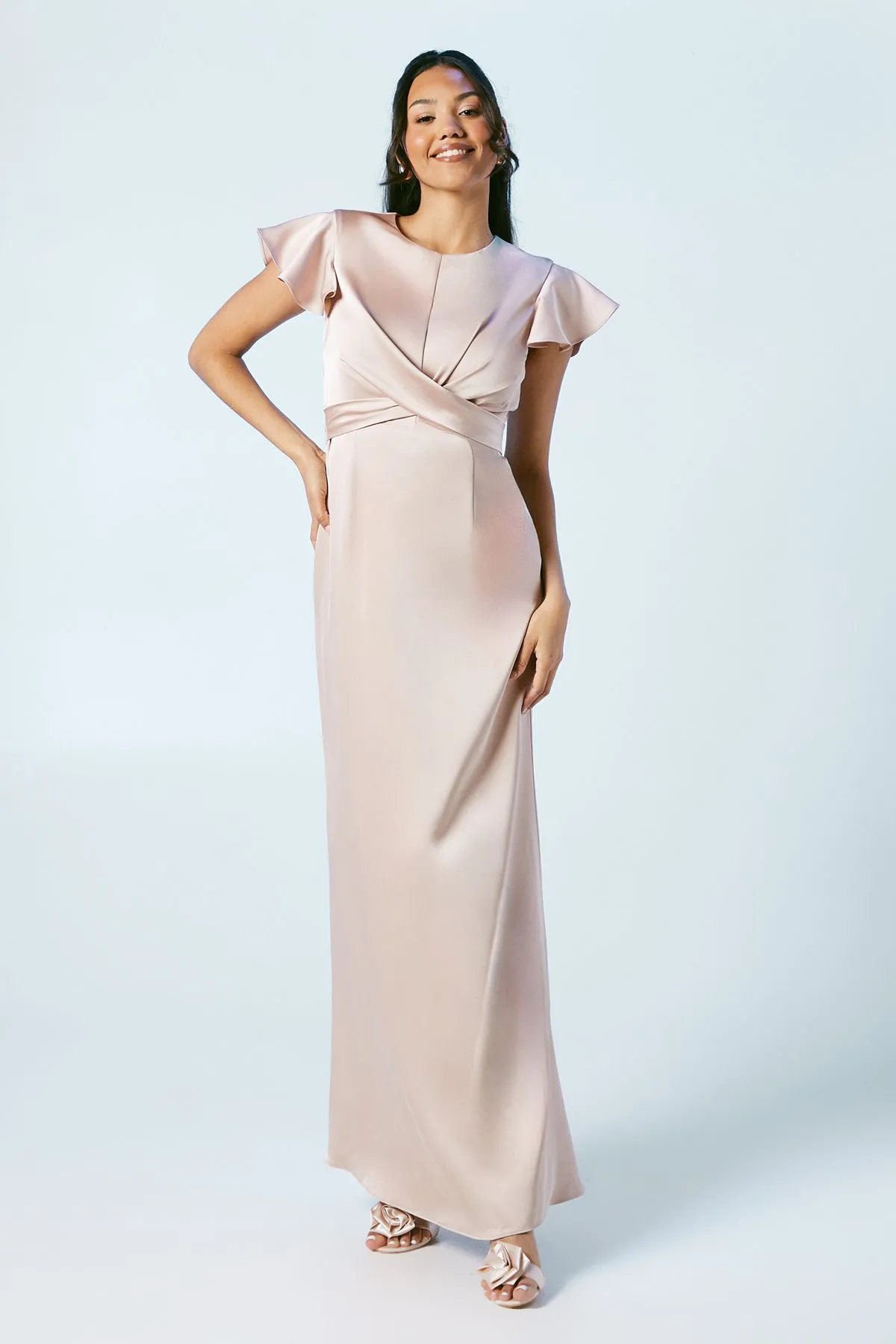Wrap Waist Satin Bridesmaid Dress
