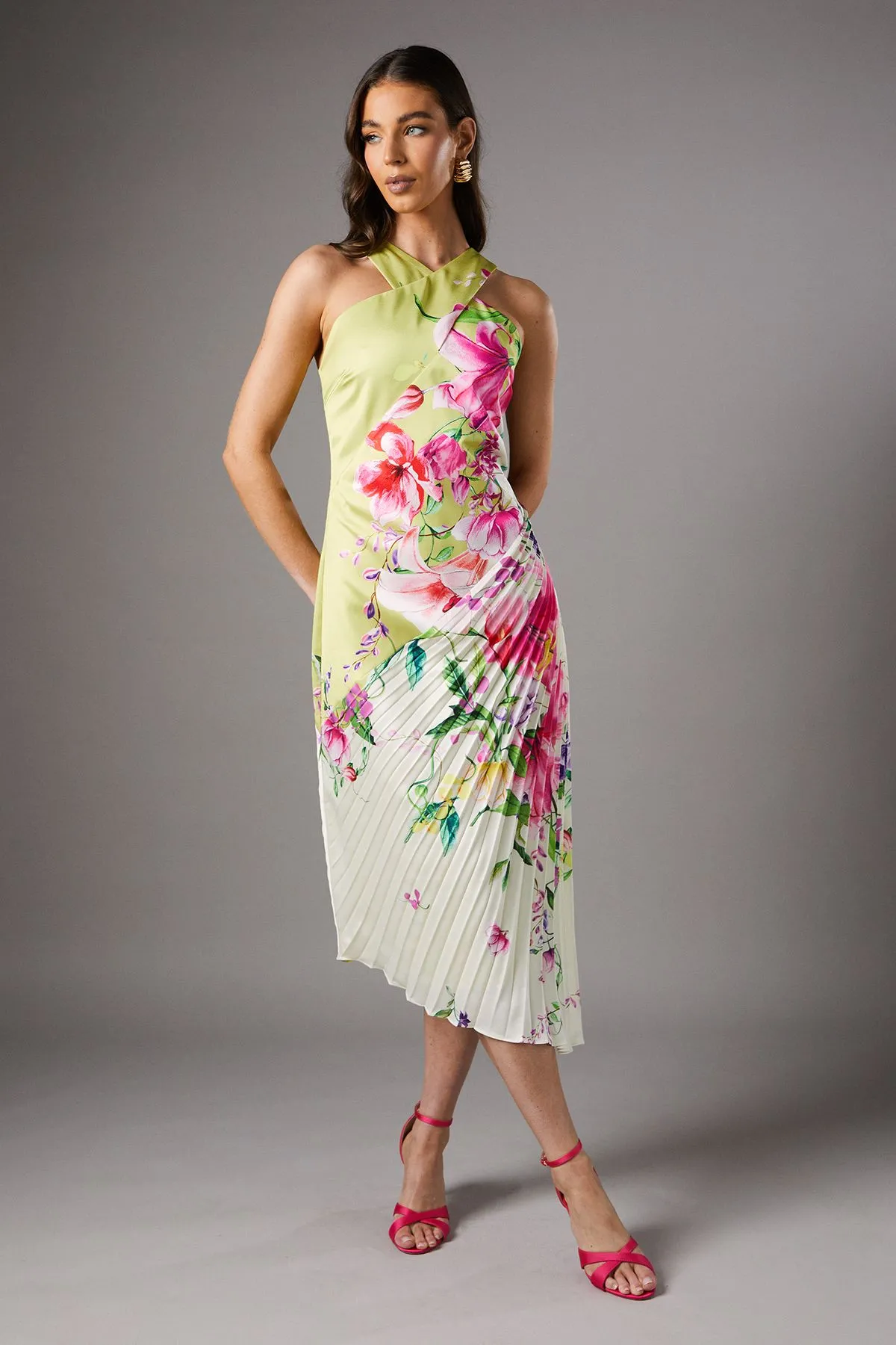 Pleat Halter Midi Dress