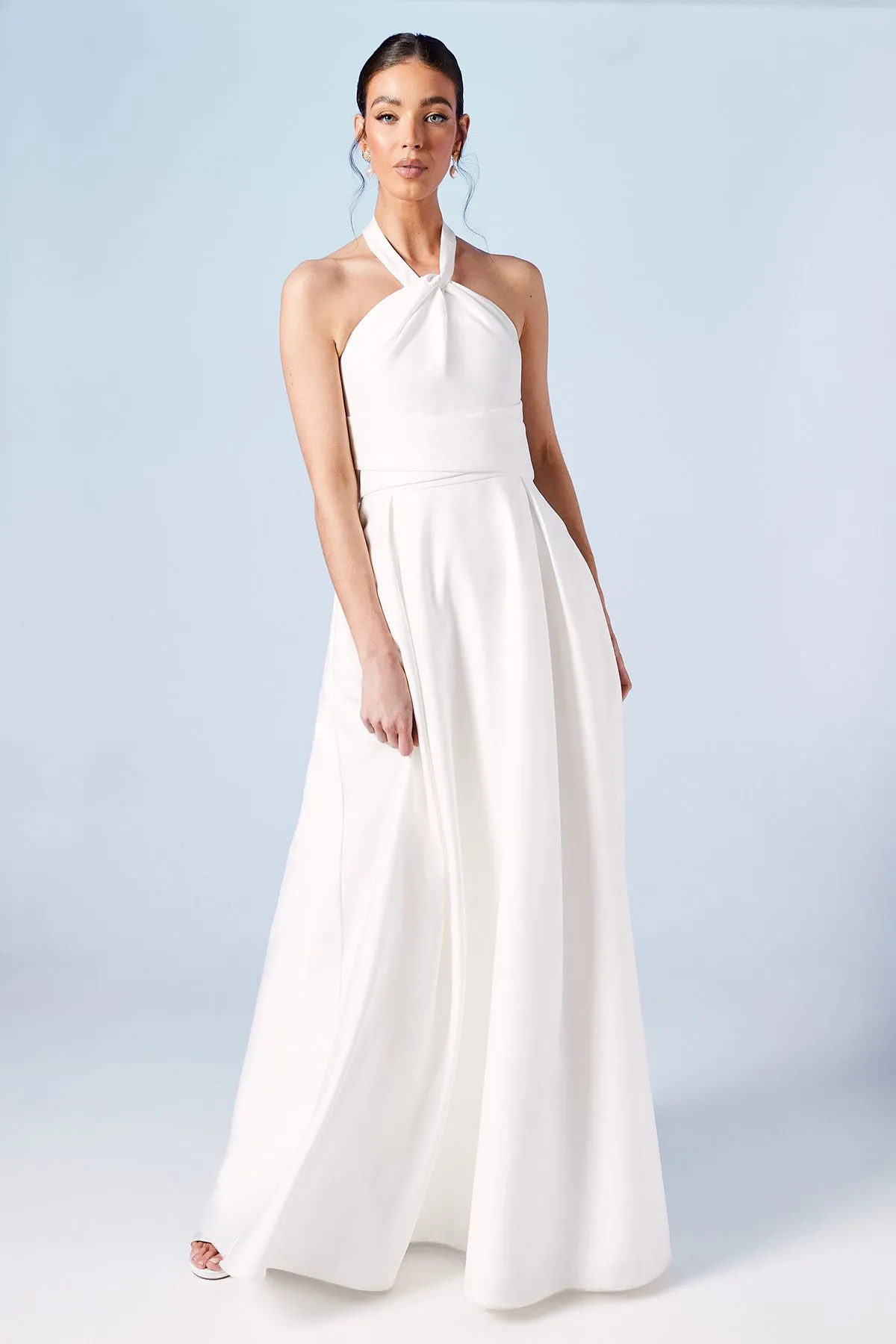 Structured Satin Halterneck Bow Back Wedding Dress