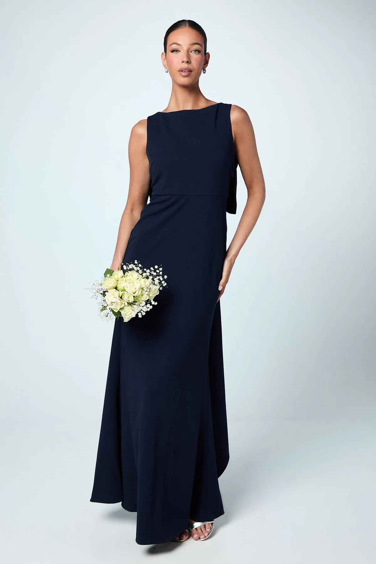 Bow Back Sculpting Crepe Bridesmaid Dress