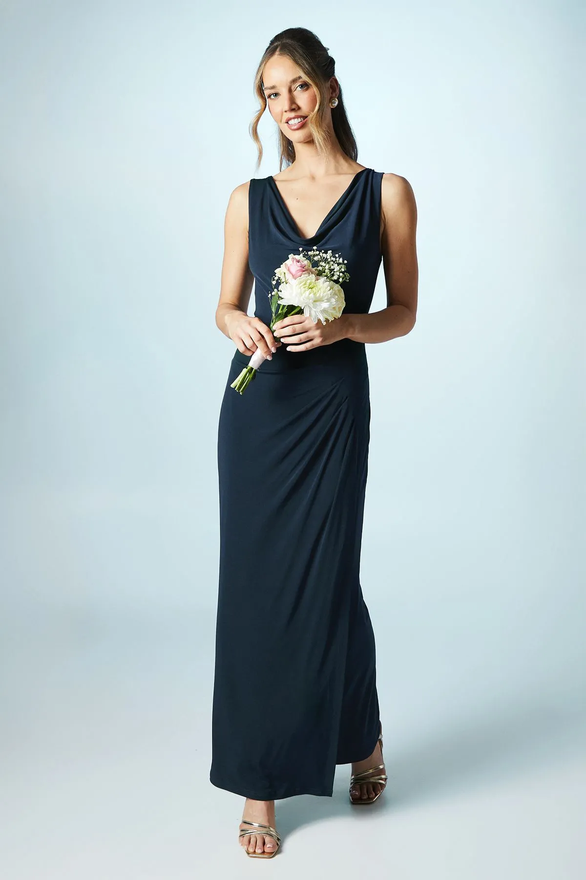 Cowl Front Stretch Jersey bridesmaid Dress