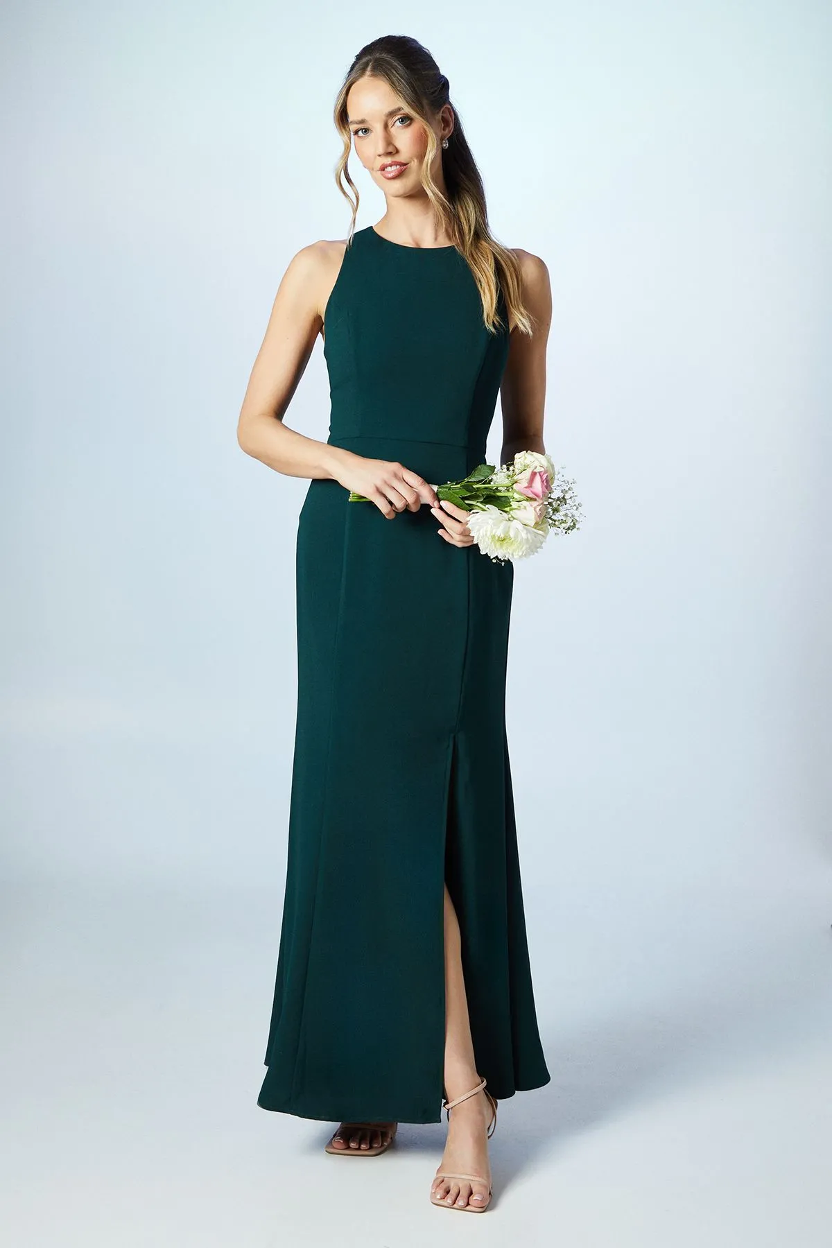 Cross Back Crepe Bridesmaid Dress