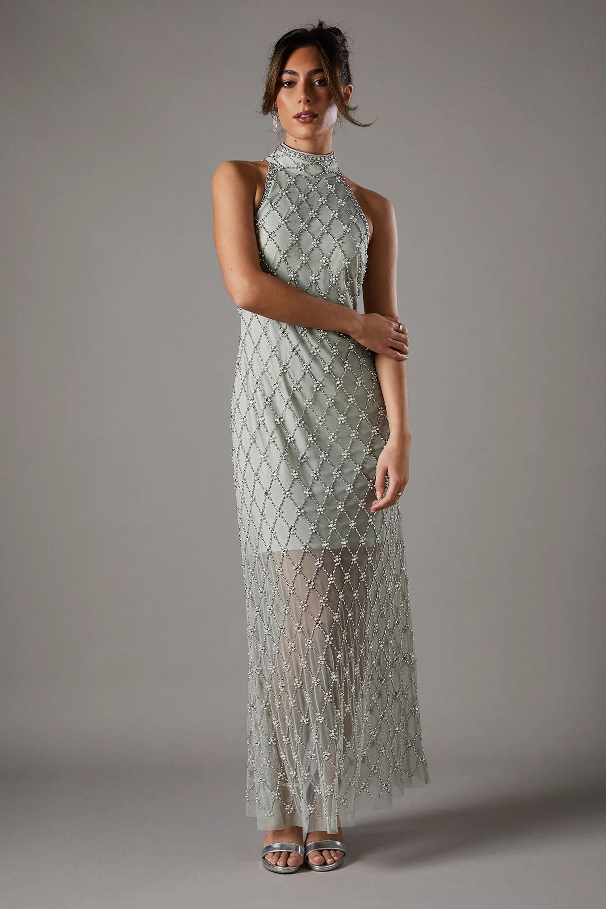 All Over Embellished High Neck Dress