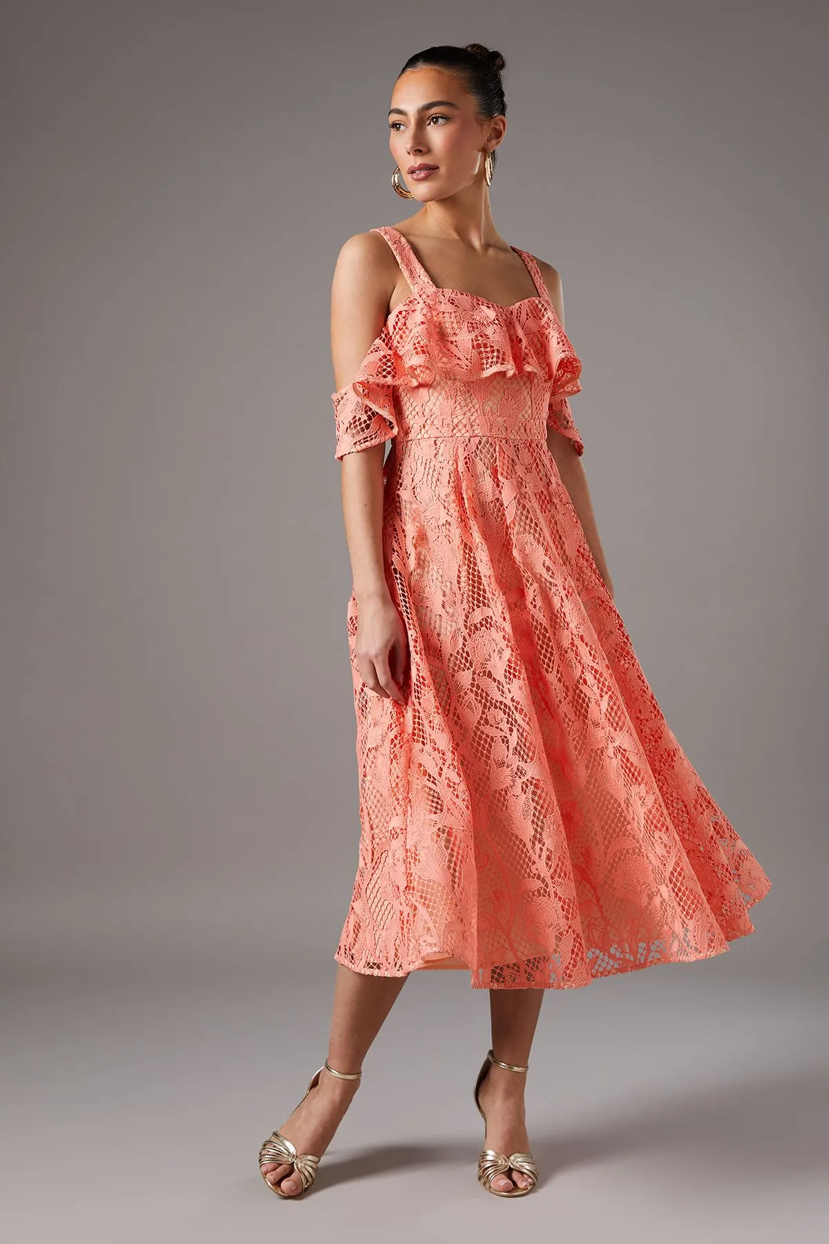 Off The Shoulder Lace Fit And Flare Dress