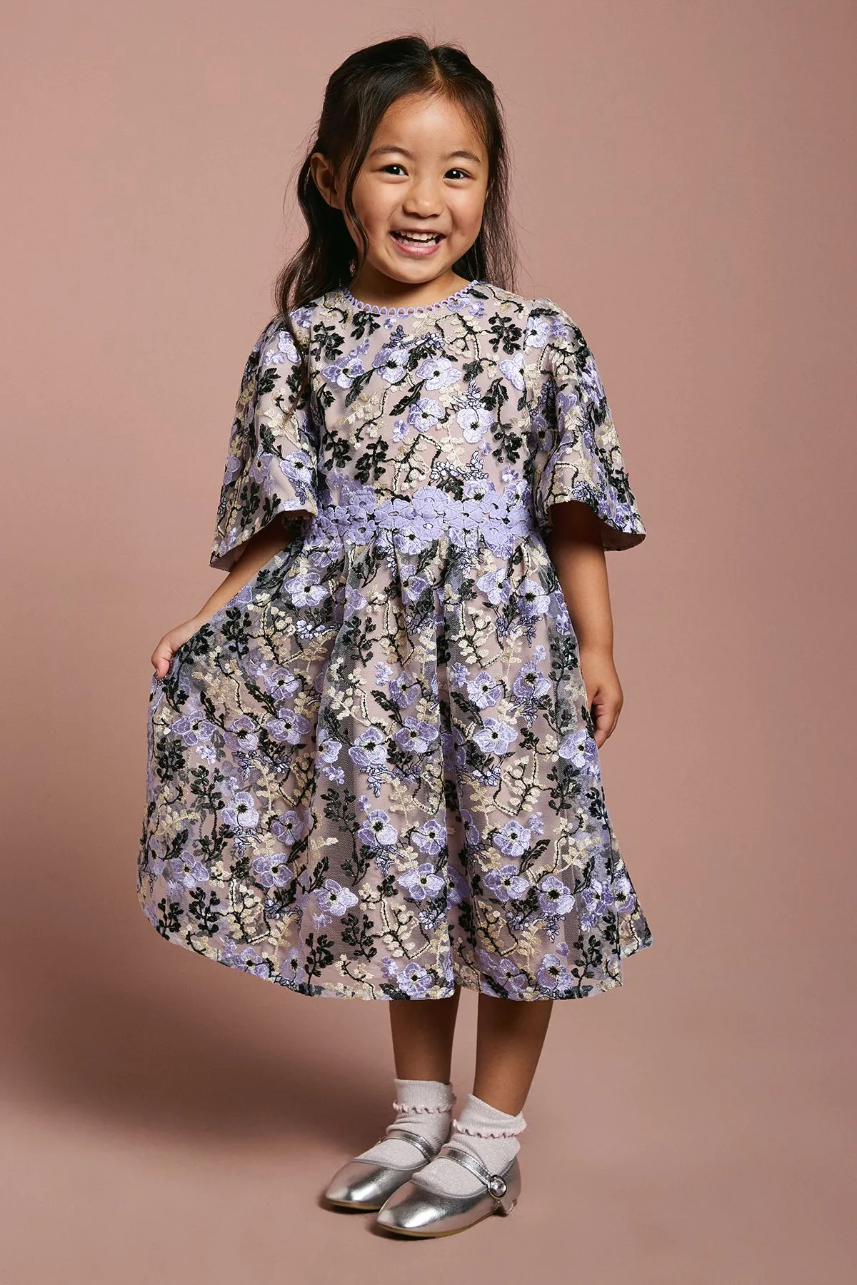 Children's Embroidered Fluted Sleeve Dress