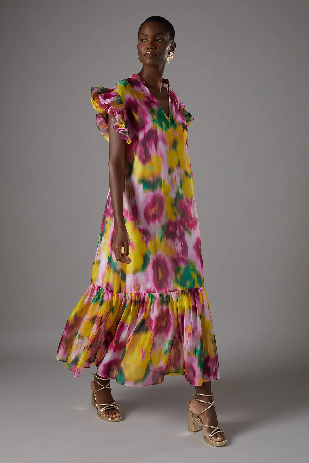 Blurred Floral Halter Maxi Dress