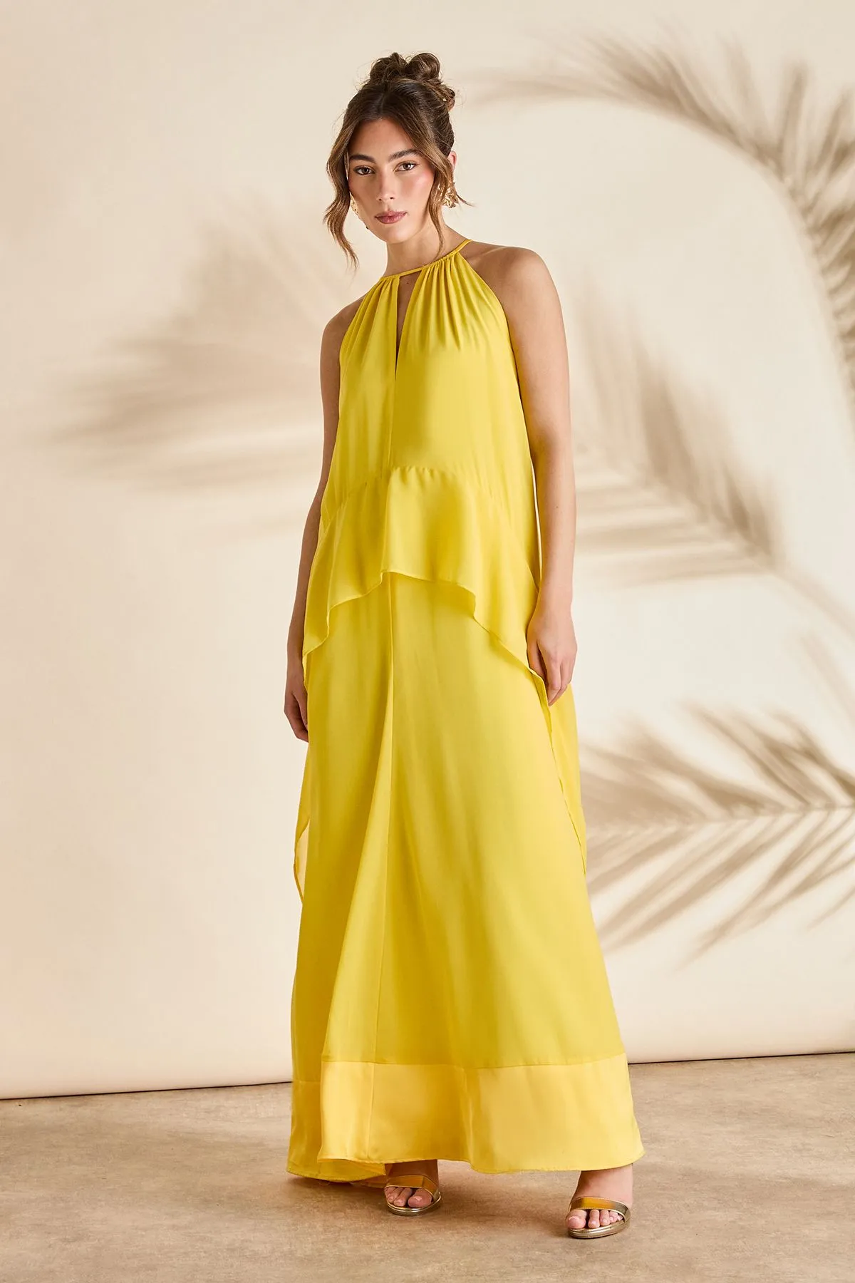 Halter Cape Sleeve Cold Shoulder Maxi Dress