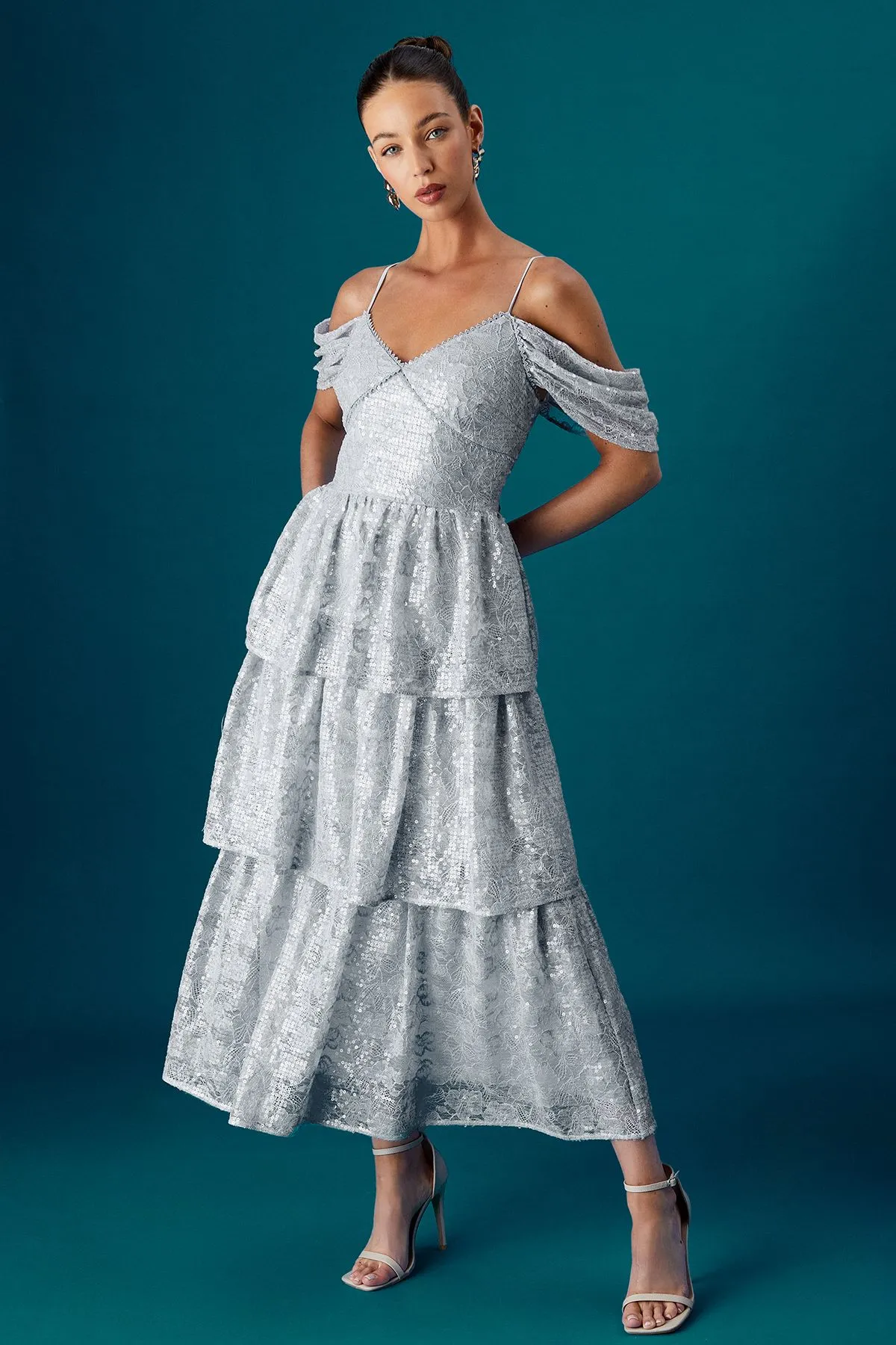 Coast Muse Lace Sequin Tiered Dress