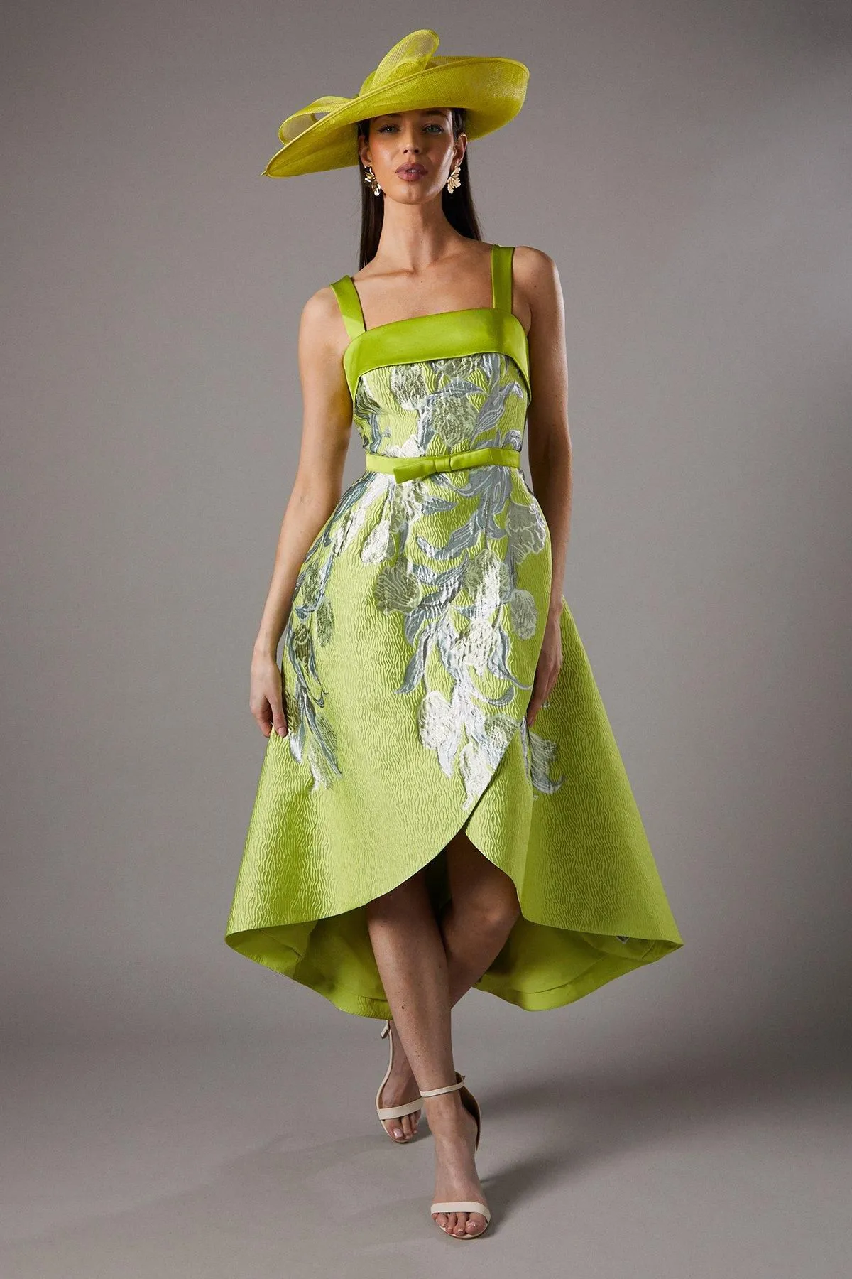 Lisa Tan Jacquard Bow Belted Princess Dress